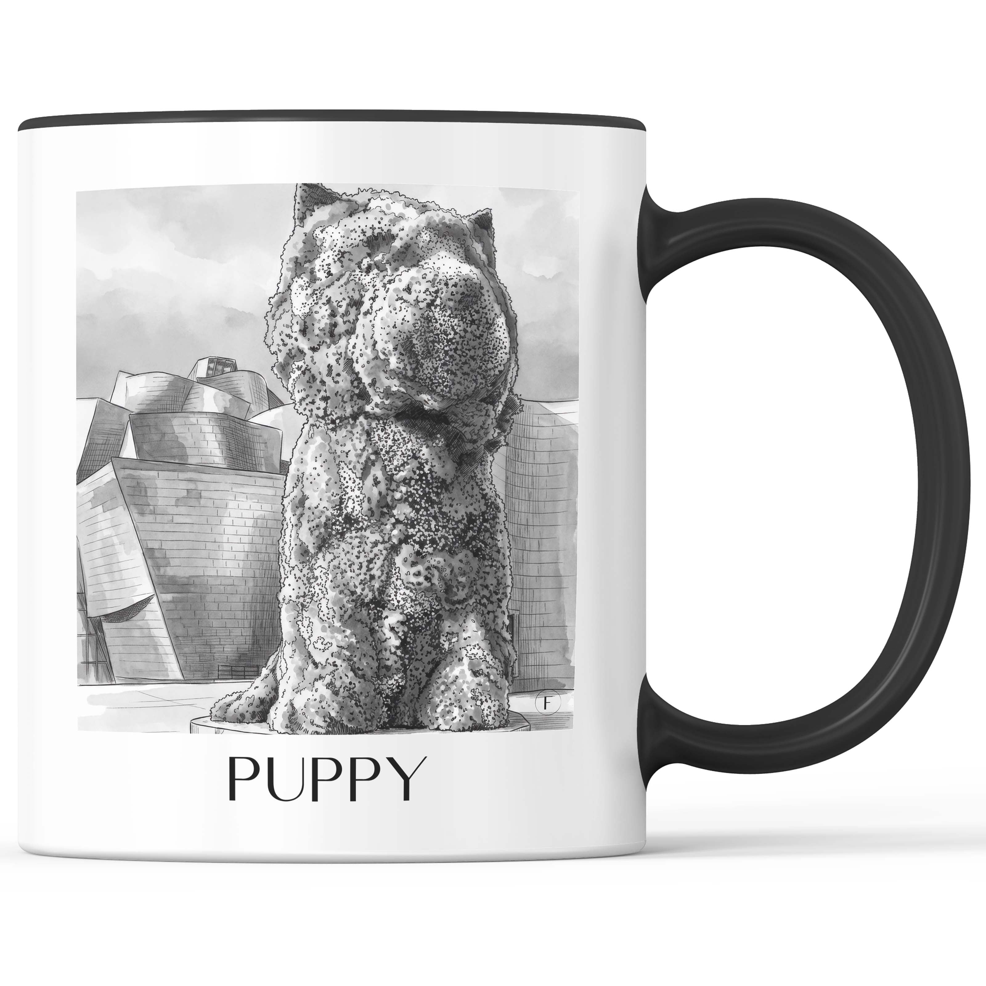 puppy-bilbao-spanien-kaffeebecher-aquarell-schwarz-weiss
