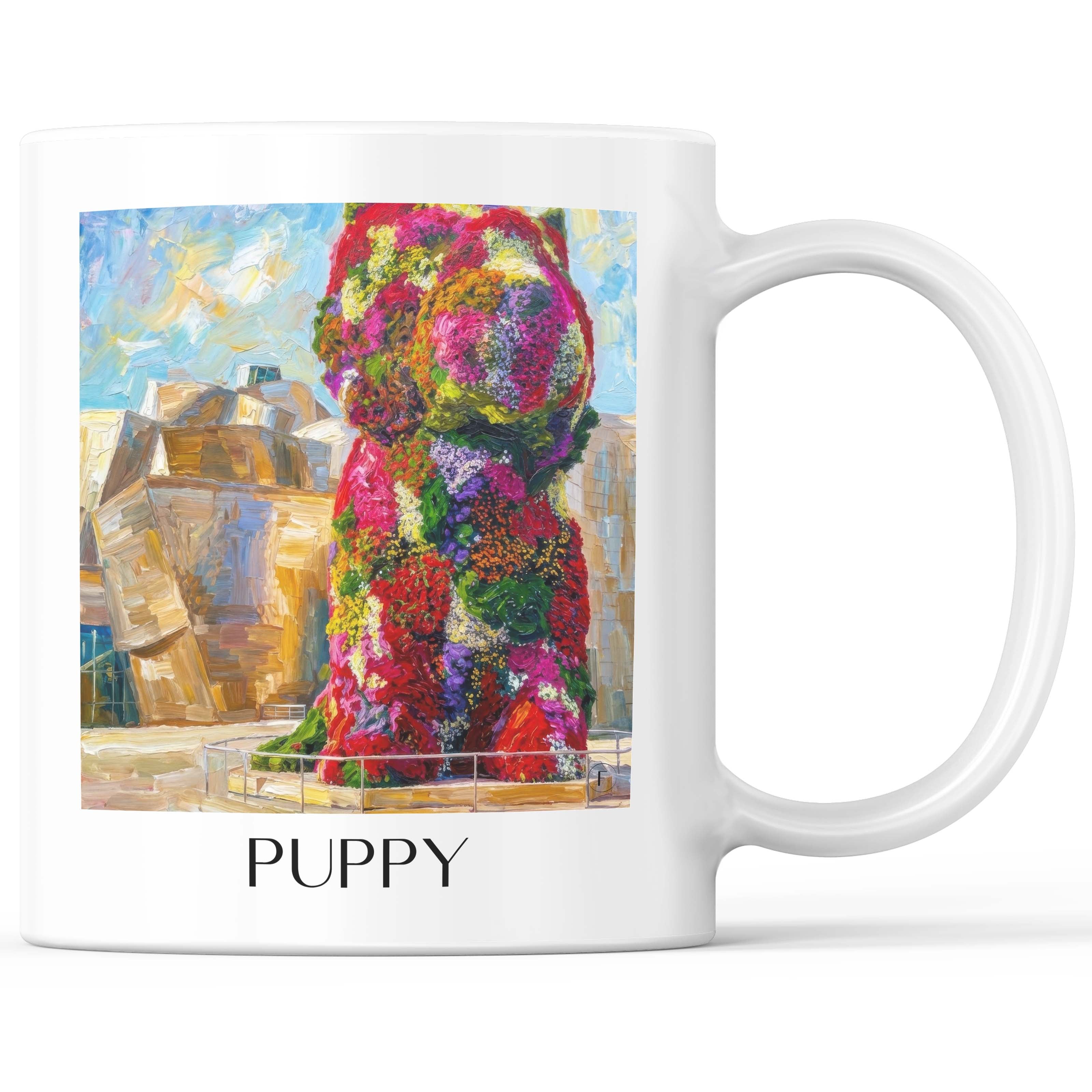 Puppy Kaffeebecher - Bilbao - Spanien Becher - Kaffeetasse im Ölgemälde Stil - favplace