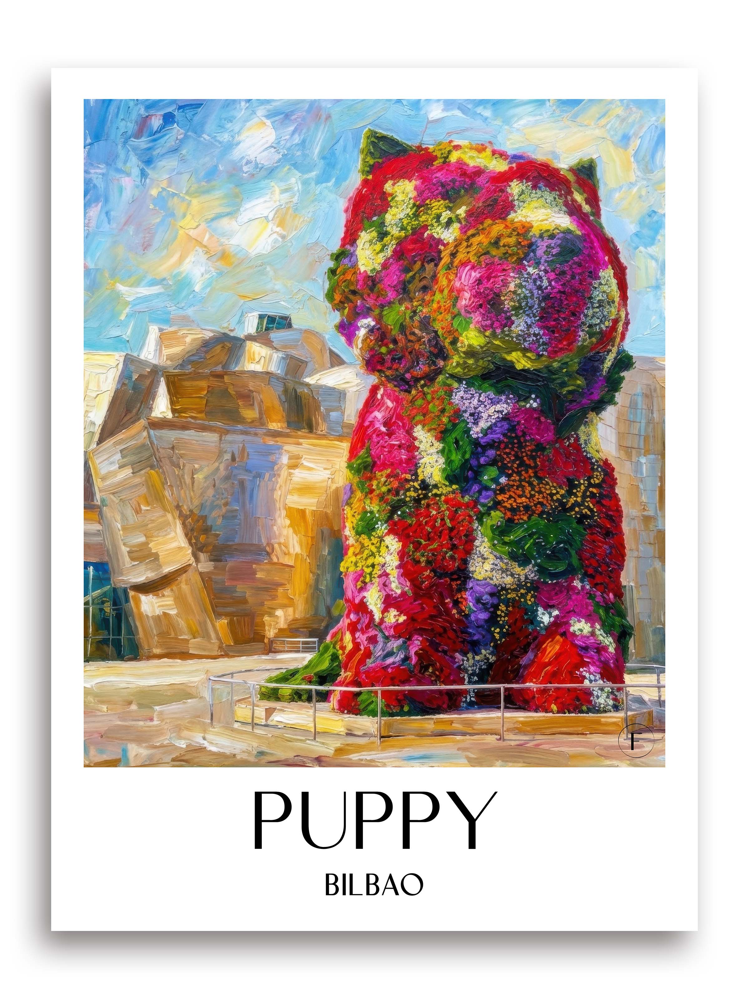 Puppy Poster - Bilbao - Spanien Kunstdruck - Ölgemälde von A4 bis A1 - favplace