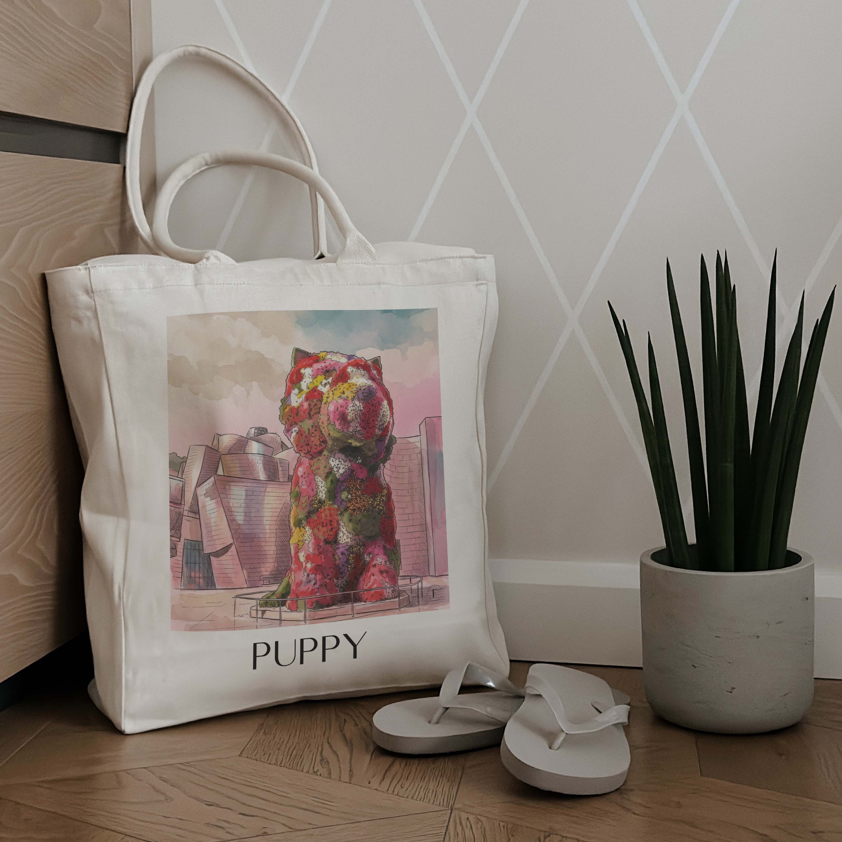 puppy-bilbao-spanien-einkaufstasche-aquarell-pink-rosa
