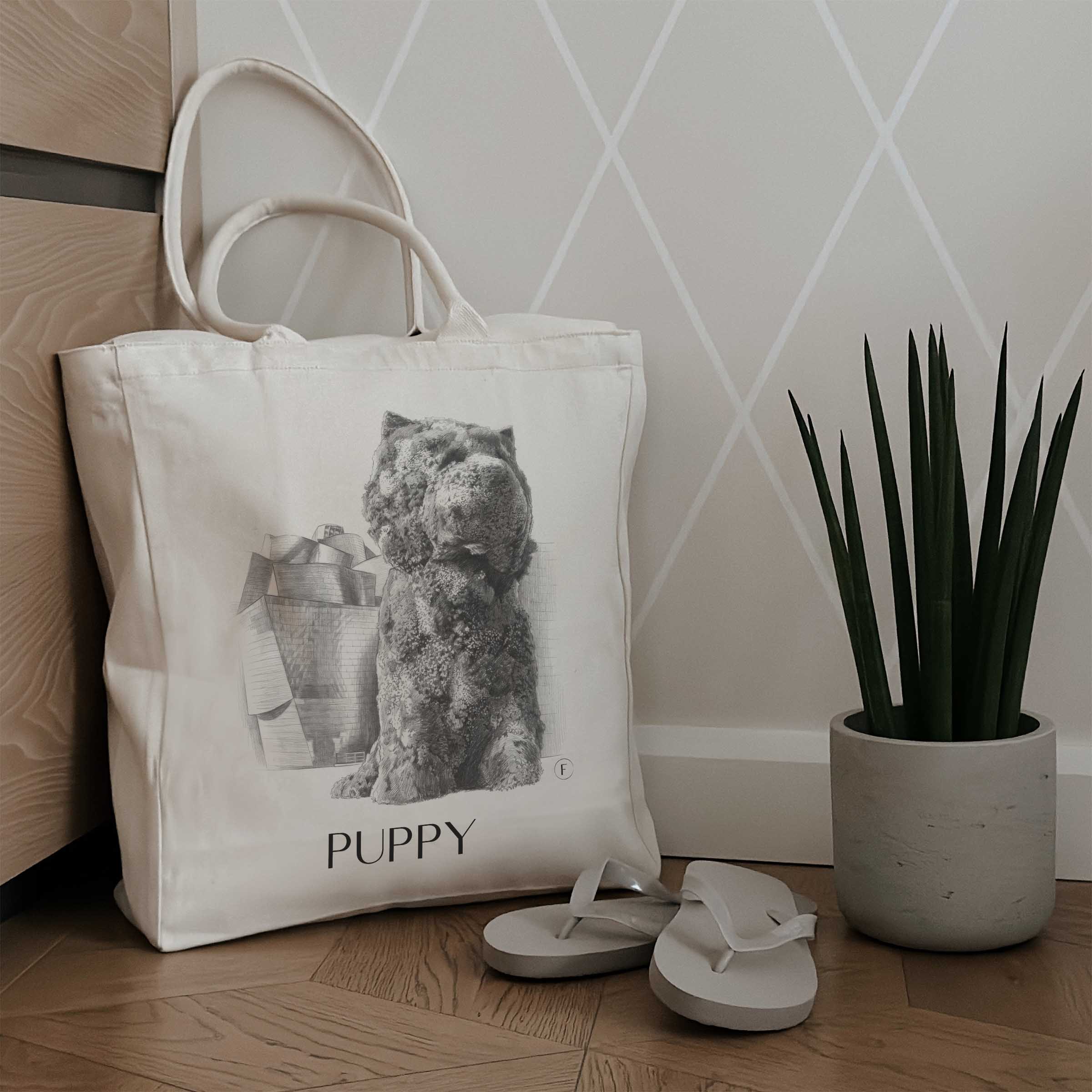 puppy-bilbao-spanien-einkaufstasche-bleistift-zeichnung-drawing