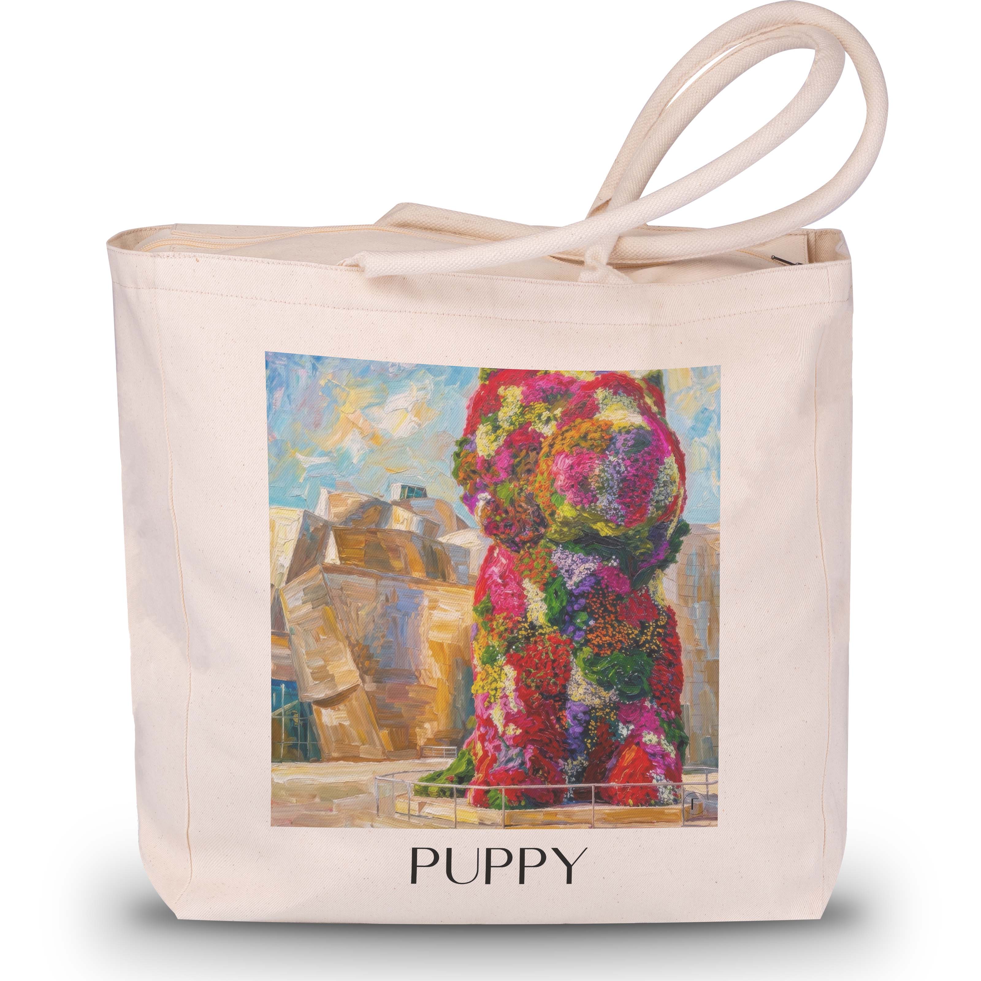 puppy-bilbao-spanien-einkaufstasche-oil-painting-oelgemaelde