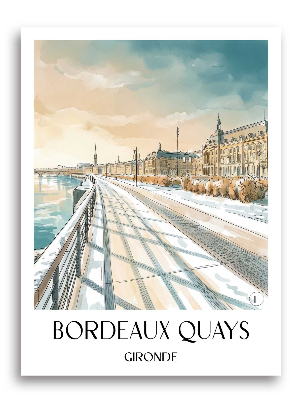 Quais de Bordeaux Poster - Gironde - Frankreich Kunstdruck - Aquarell von A4 bis A1 - favplace