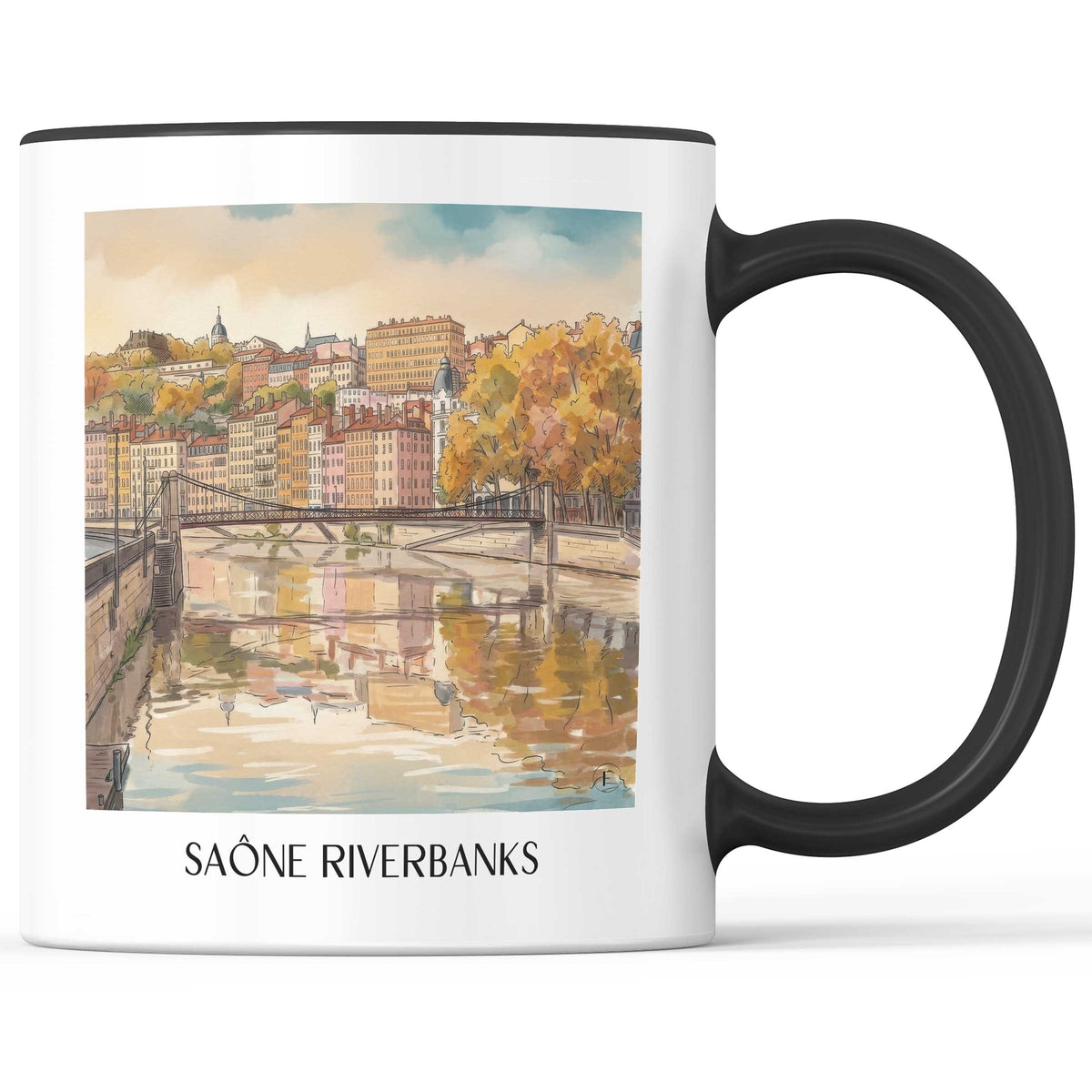 Quais de Saône Kaffeebecher - Lyon - Frankreich Becher - Kaffeetasse im Aquarell Stil - favplace