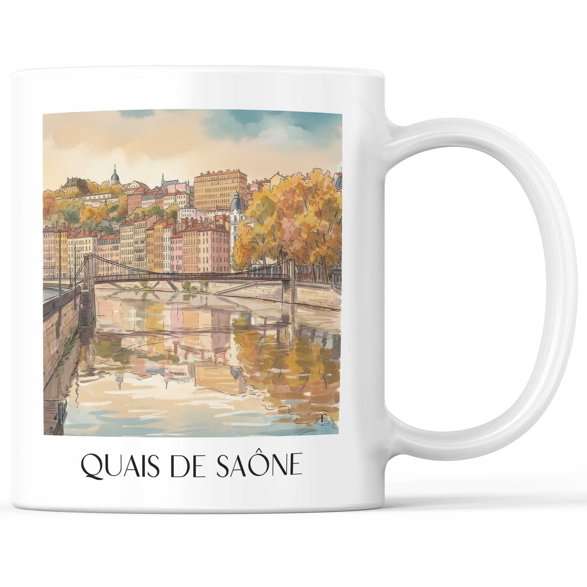 Quais de Saône Kaffeebecher - Lyon - Frankreich Becher - Kaffeetasse im Aquarell Stil - favplace