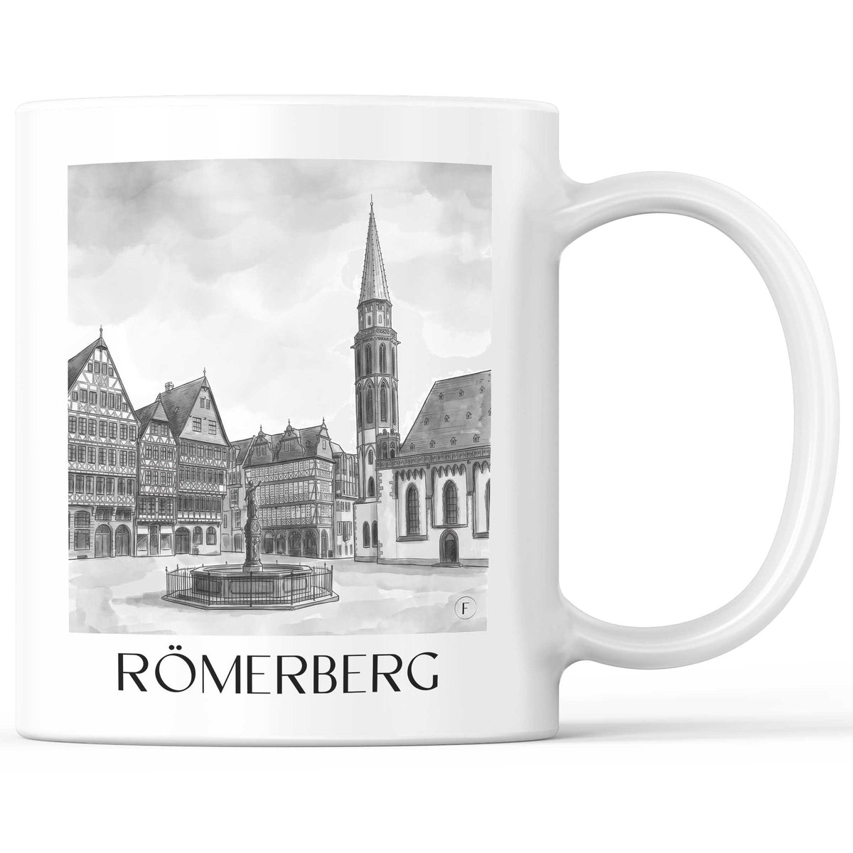 Römerberg Kaffeebecher - Frankfurt - Deutschland Becher - Kaffeetasse im Aquarell Schwarz-Weiß Stil - favplace