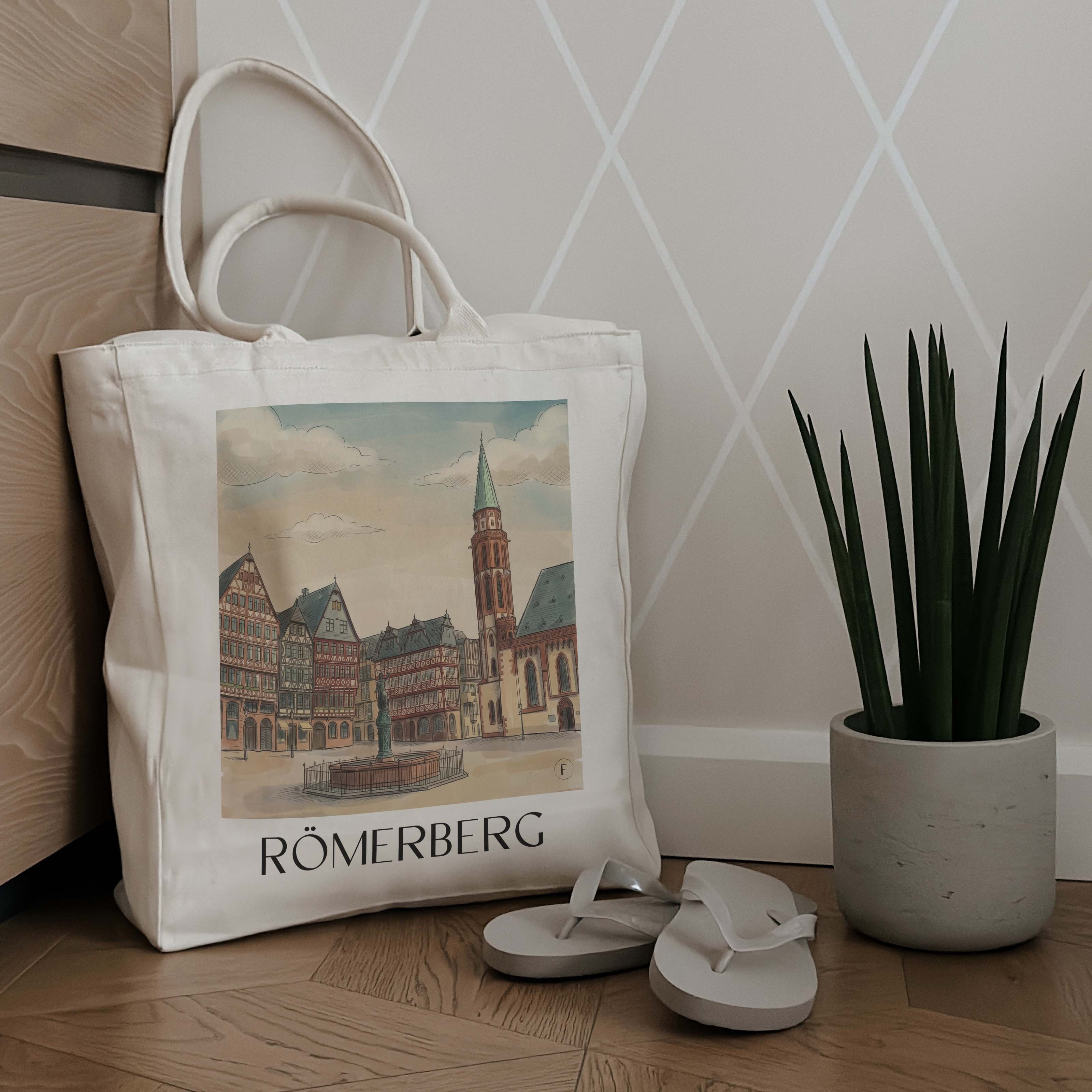 römerberg-frankfurt-deutschland-einkaufstasche-aquarell