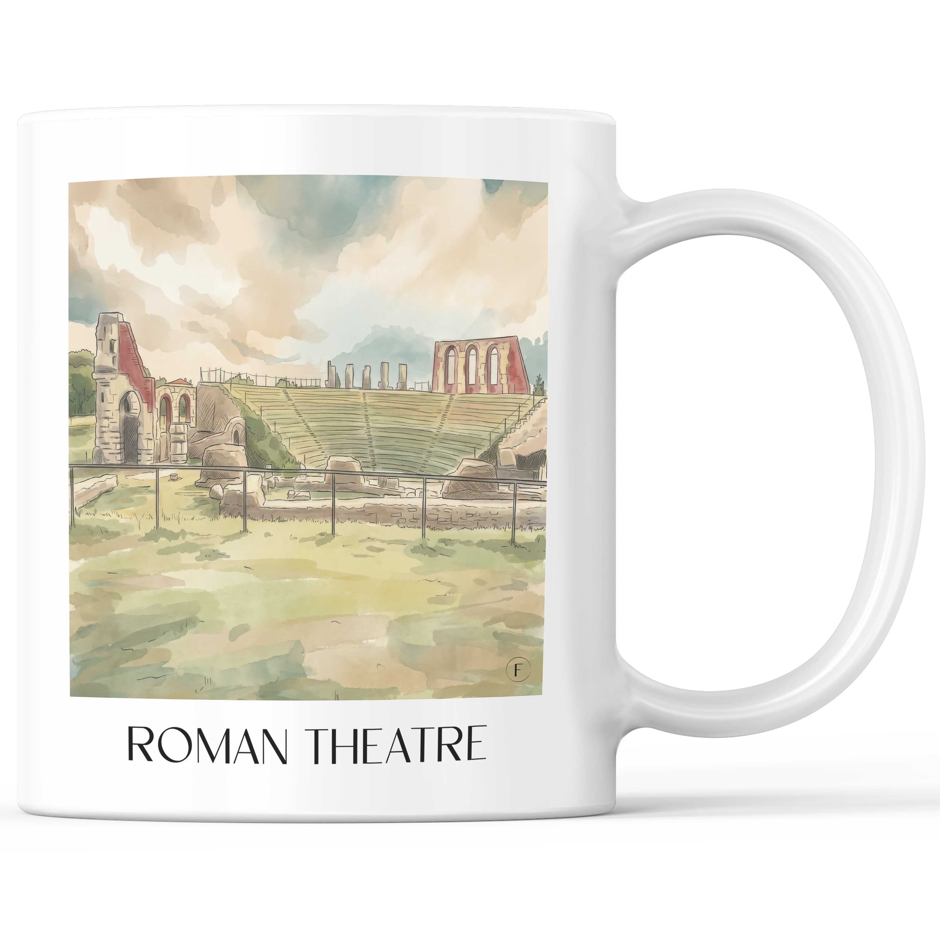 Römisches Theater Kaffeebecher - Gubbio - Italien Becher - Kaffeetasse im Aquarell Stil - favplace