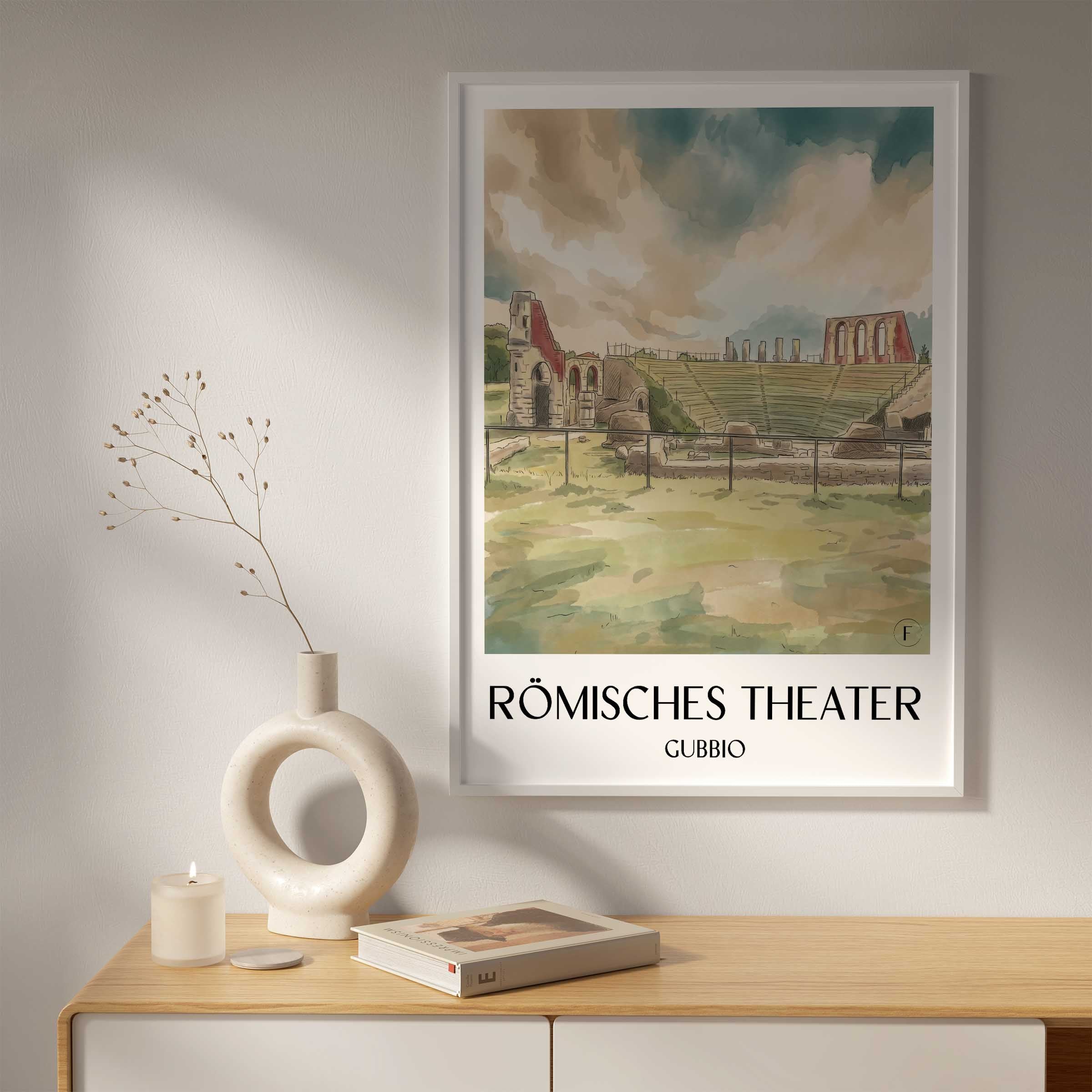 römisches-theater-gubbio-italien-poster-aquarell