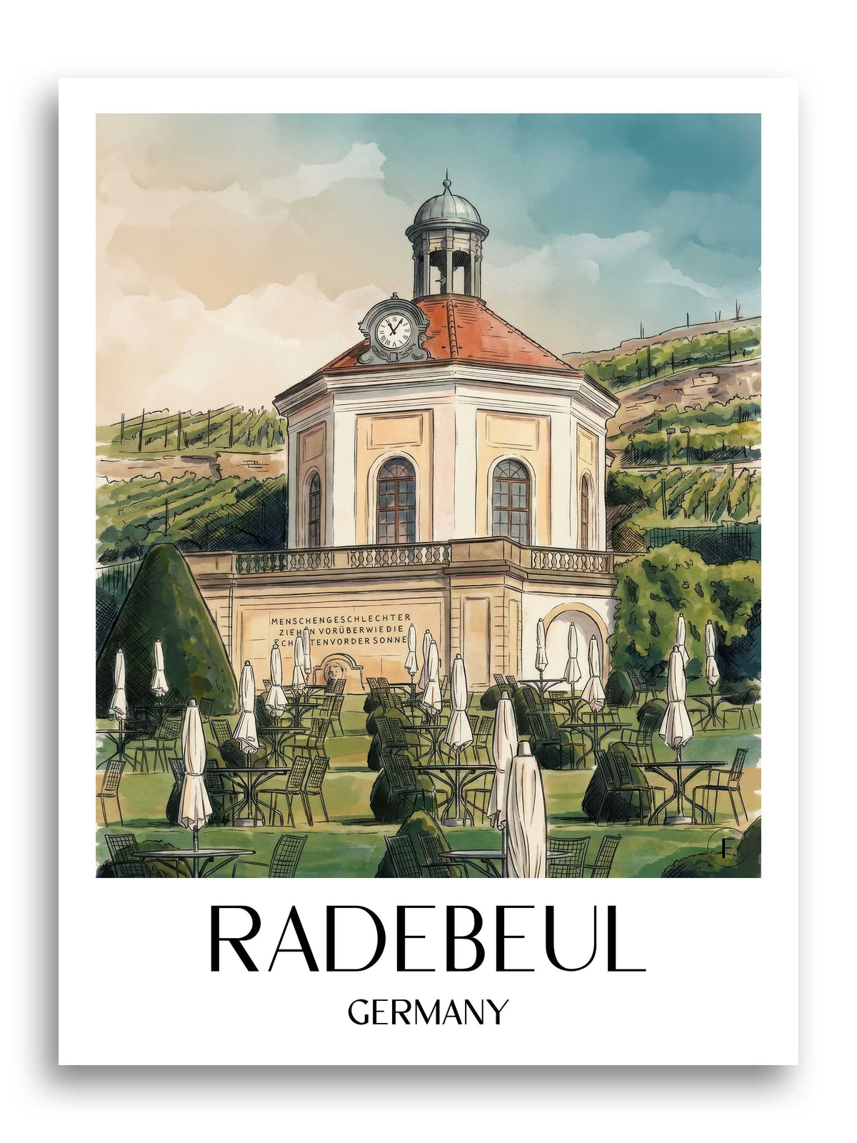 Radebeul Poster - Elbtal - Deutschland Kunstdruck - Aquarell von A4 bis A1 - favplace