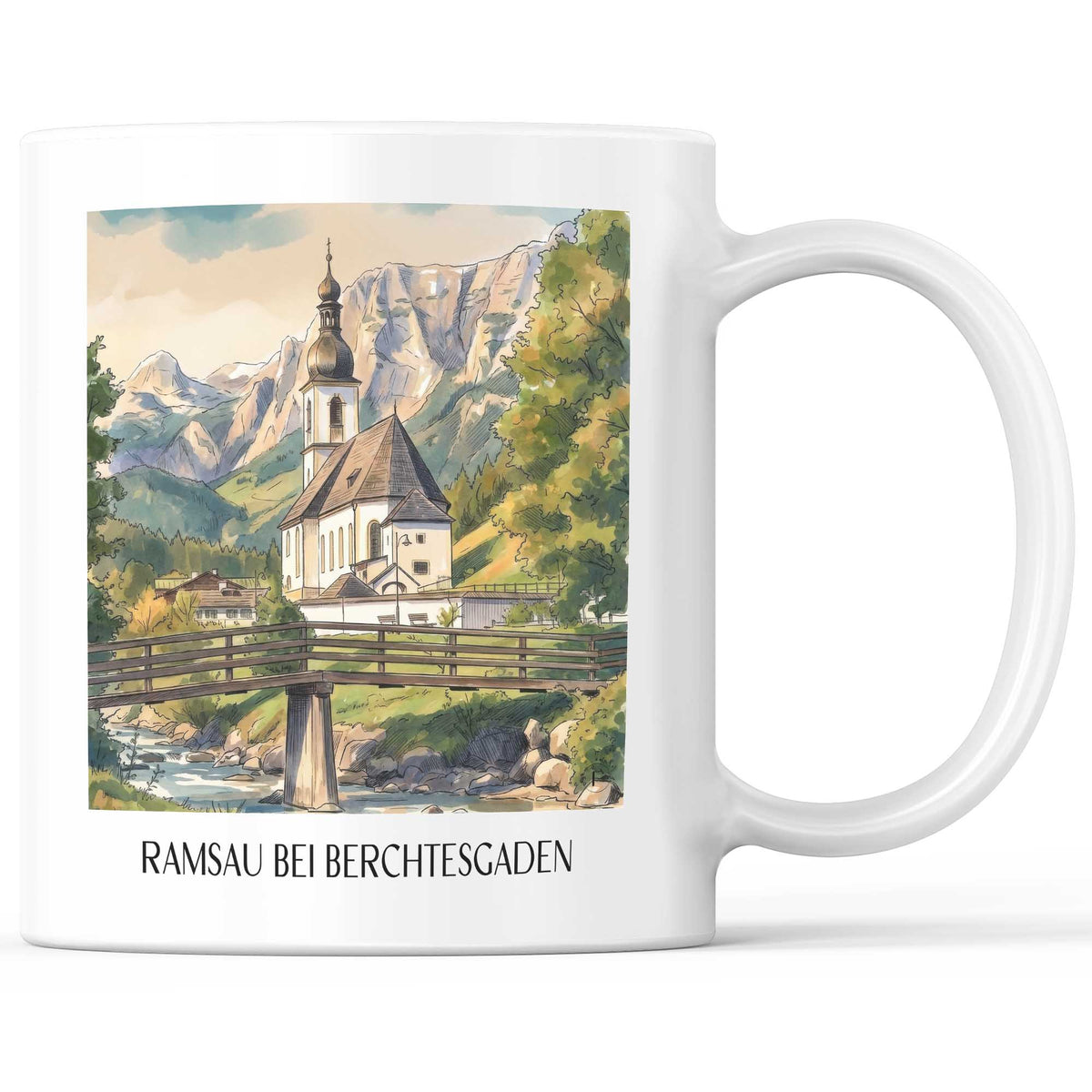 Ramsau bei Berchtesgaden Kaffeebecher - Bayern - Deutschland Becher - Kaffeetasse im Aquarell Stil - favplace