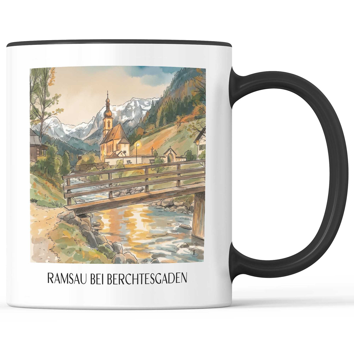Ramsau bei Berchtesgaden (bei Nacht) Kaffeebecher - Bayern - Deutschland Becher - Kaffeetasse im Aquarell Stil - favplace
