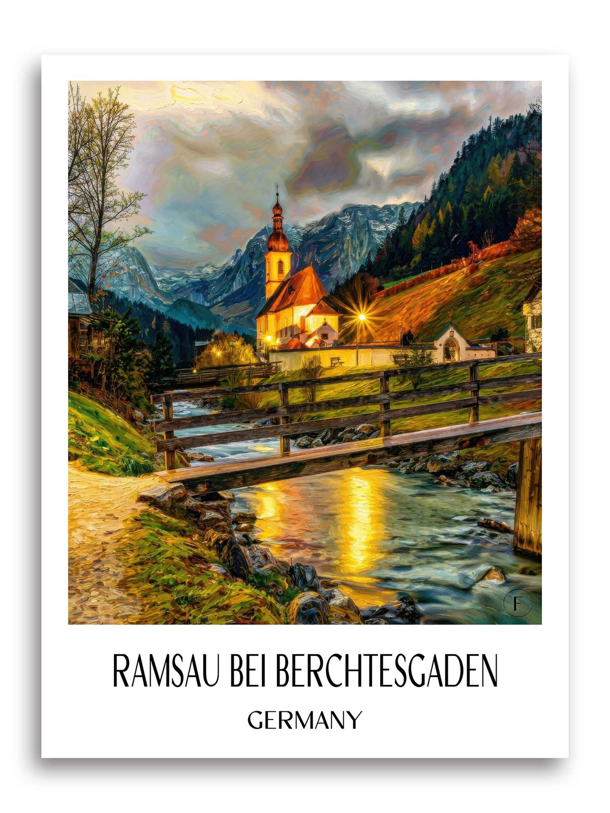 Ramsau bei Berchtesgaden (bei Nacht) Poster - Bayern - Deutschland Kunstdruck - Ölgemälde von A4 bis A1 - favplace