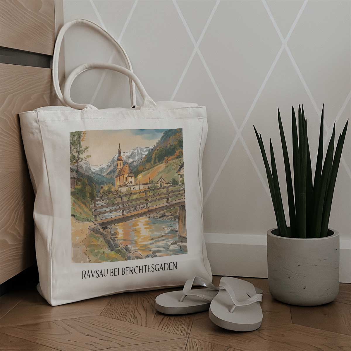 ramsau-bei-berchtesgaden-(bei-nacht)-bayern-deutschland-einkaufstasche-aquarell