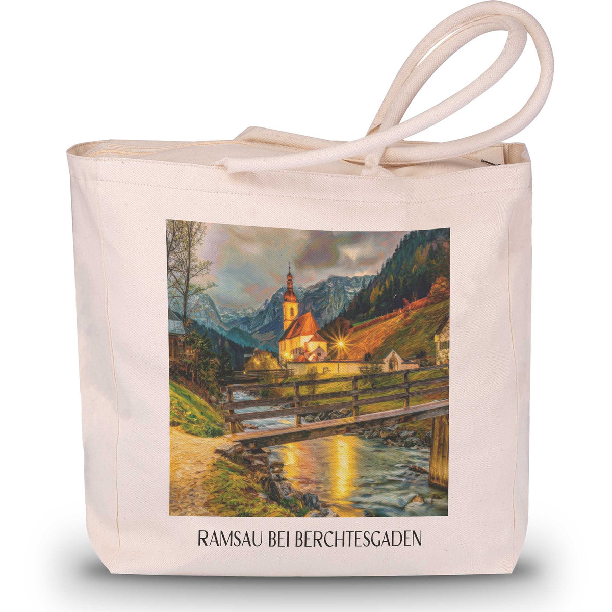 ramsau-bei-berchtesgaden-(bei-nacht)-bayern-deutschland-einkaufstasche-oil-painting-oelgemaelde