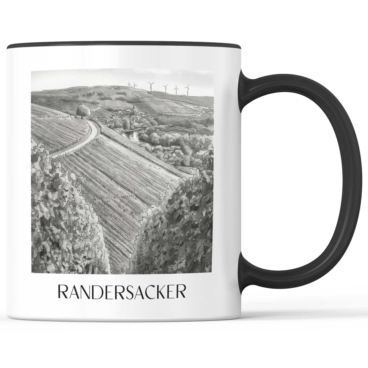 Randersacker Kaffeebecher - Würzburg - Deutschland Becher - Kaffeetasse im Aquarell Schwarz-Weiß Stil - favplace