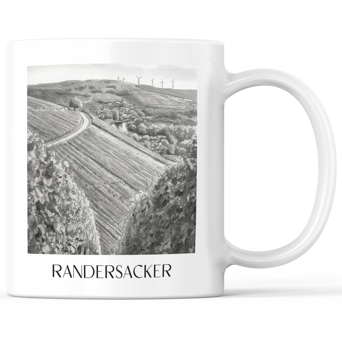 Randersacker Kaffeebecher - Würzburg - Deutschland Becher - Kaffeetasse im Aquarell Schwarz-Weiß Stil - favplace