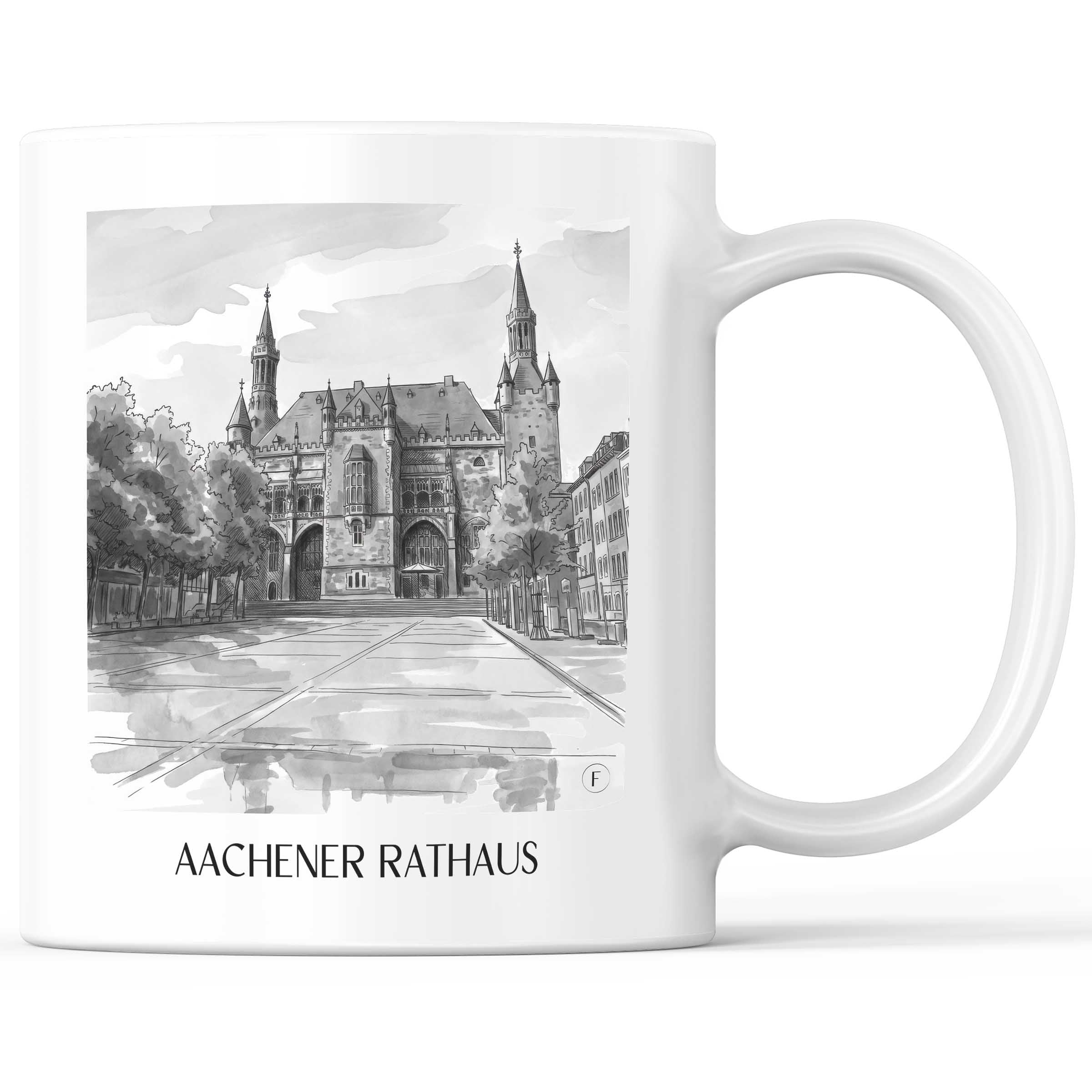 rathaus--aachen-deutschland-kaffeebecher-aquarell-schwarz-weiss