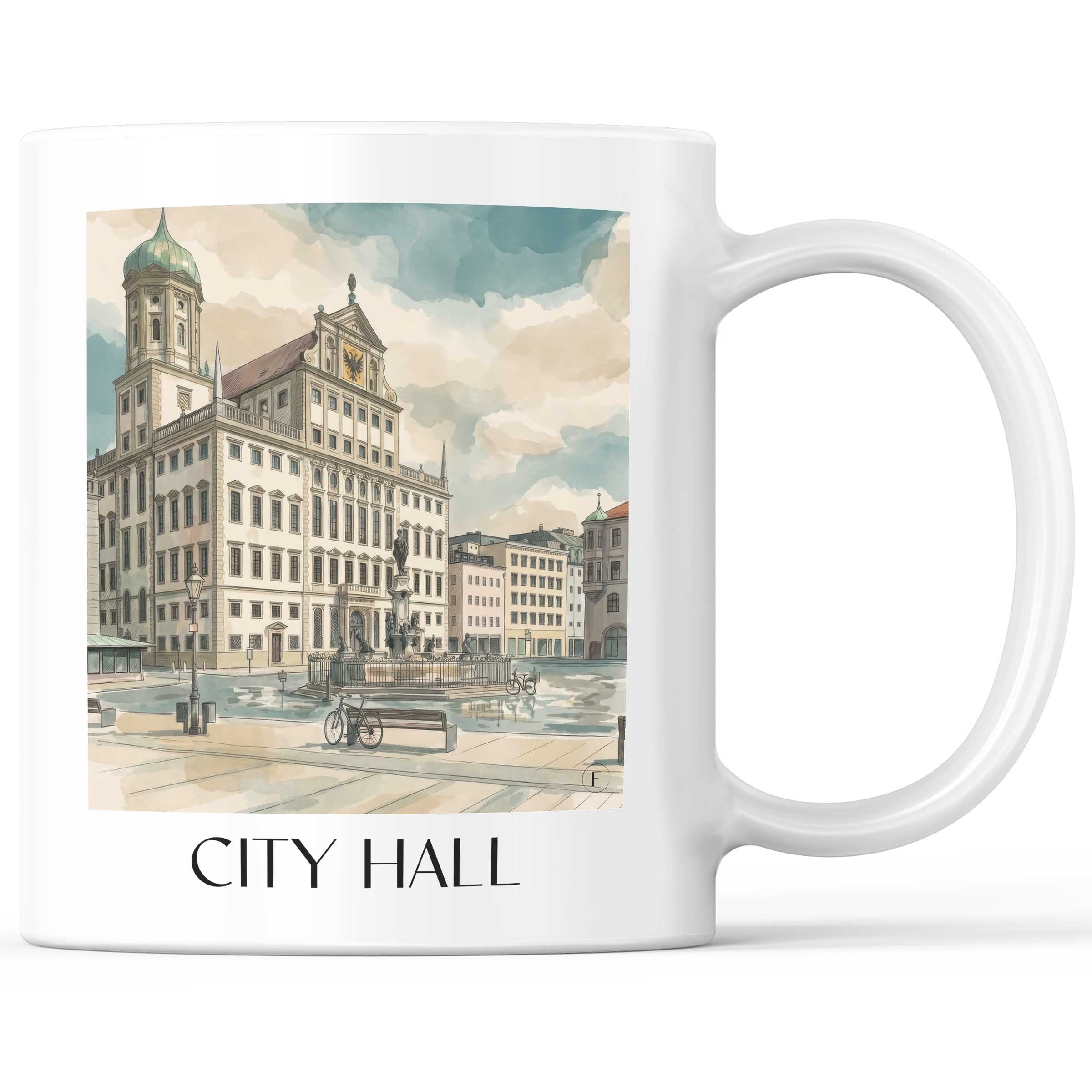 Rathaus Kaffeebecher - Augsburg - Deutschland Becher - Kaffeetasse im Aquarell Stil - favplace