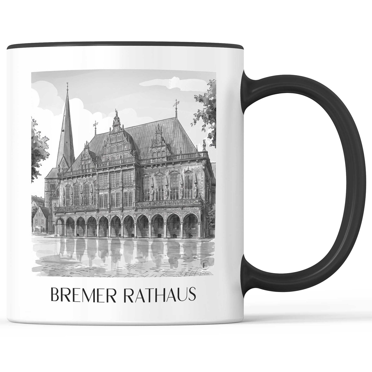 rathaus-bremen-deutschland-kaffeebecher-aquarell-schwarz-weiss