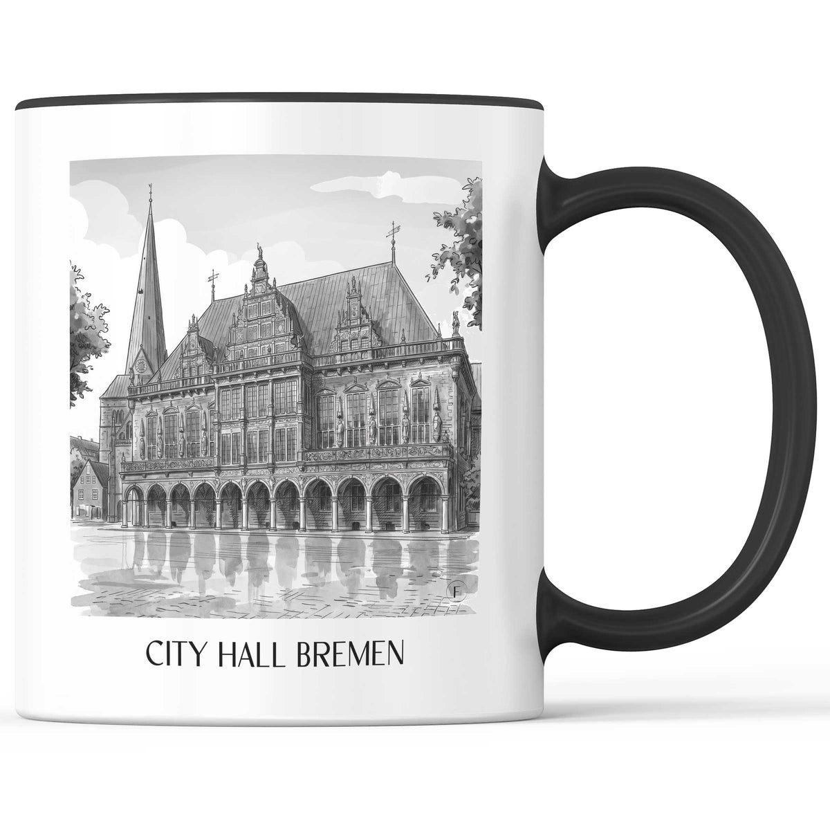Rathaus Kaffeebecher - Bremen - Deutschland Becher - Kaffeetasse im Aquarell Schwarz-Weiß Stil - favplace