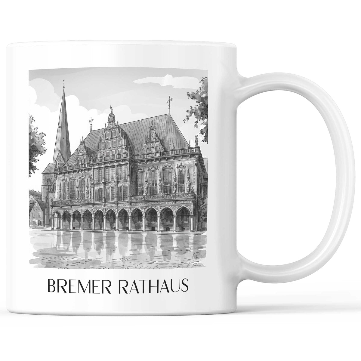 Rathaus Kaffeebecher - Bremen - Deutschland Becher - Kaffeetasse im Aquarell Schwarz-Weiß Stil - favplace