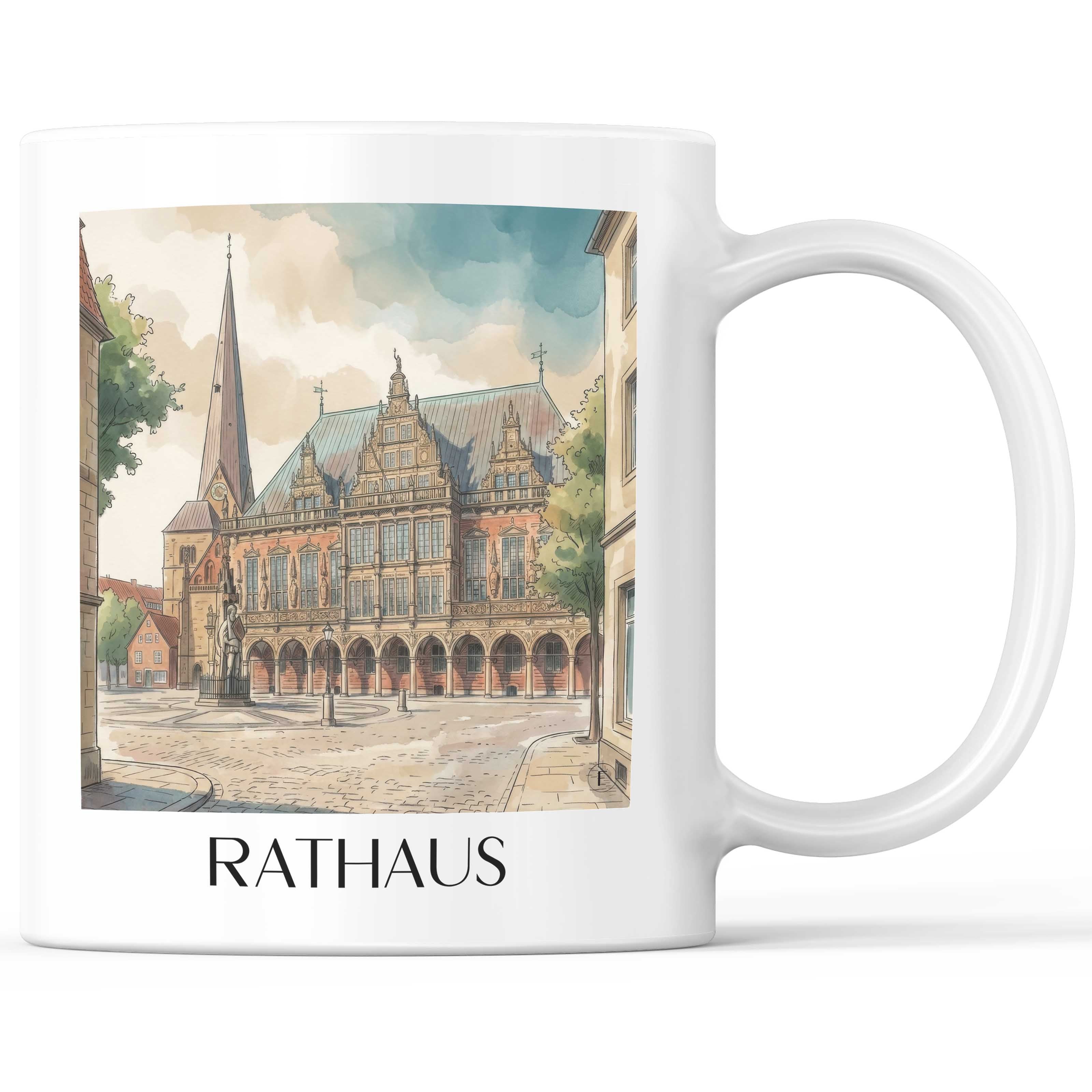 Rathaus Kaffeebecher - Bremen - Deutschland Becher - Kaffeetasse im Aquarell Stil - favplace