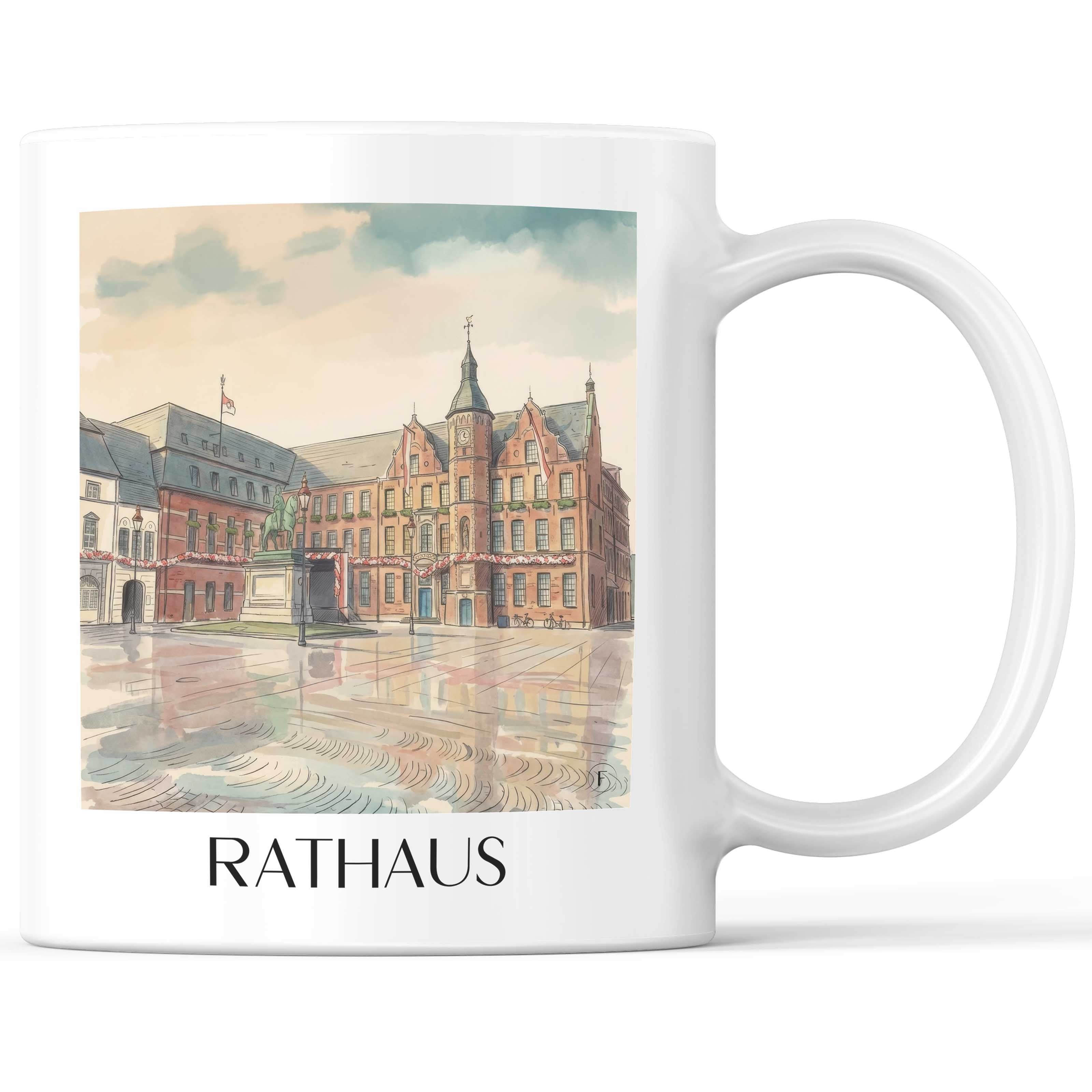 Rathaus Kaffeebecher - Düsseldorf - Deutschland Becher - Kaffeetasse im Aquarell Stil - favplace