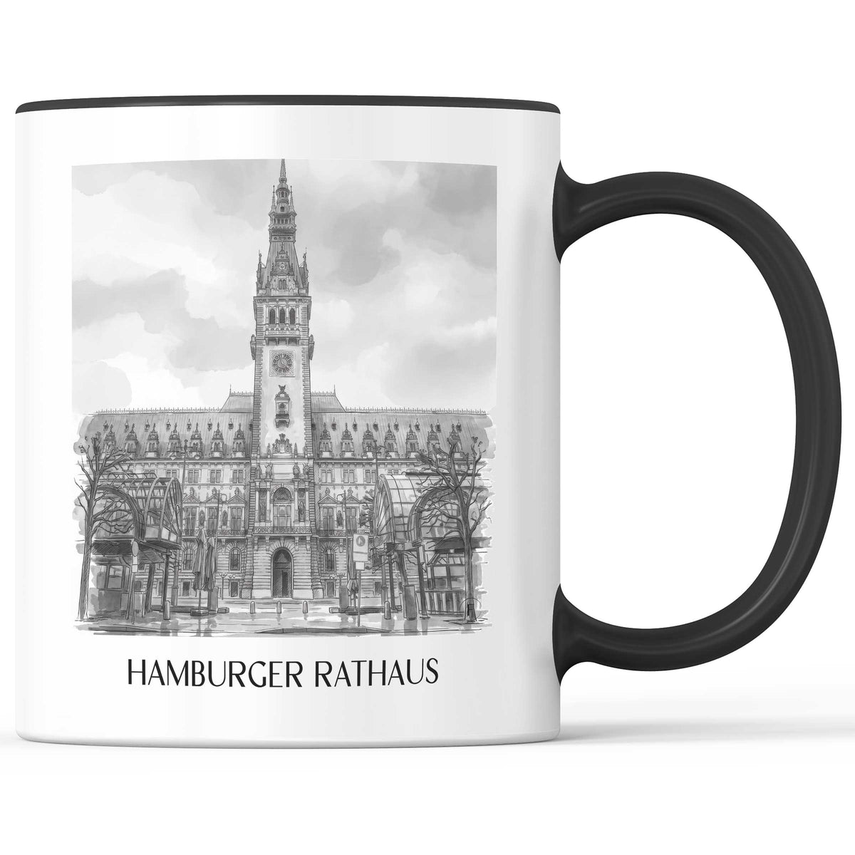rathaus-hamburg-deutschland-kaffeebecher-aquarell-schwarz-weiss