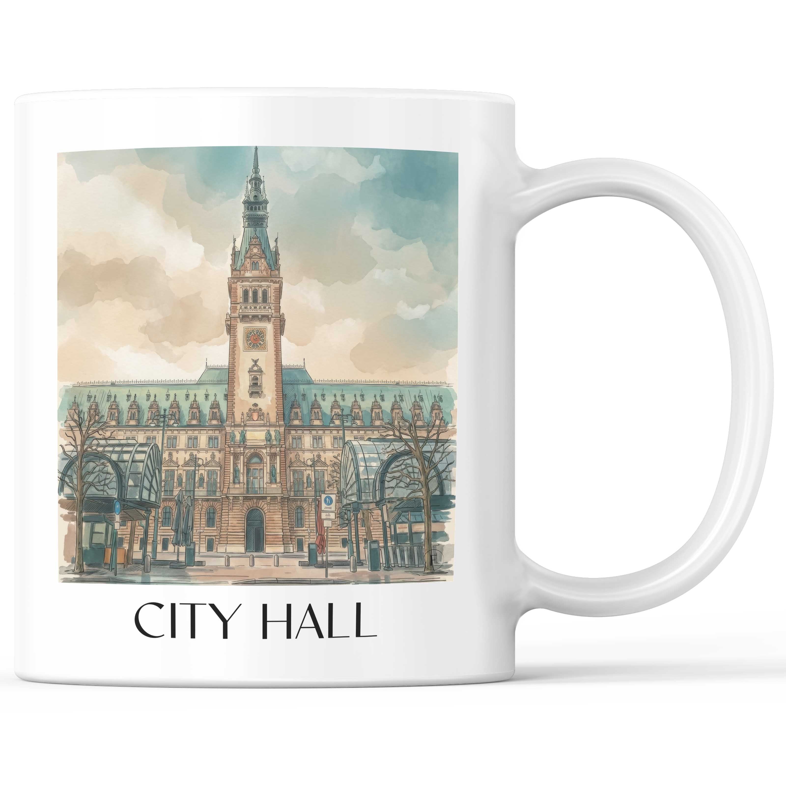 Rathaus Kaffeebecher - Hamburg - Deutschland Becher - Kaffeetasse im Aquarell Stil - favplace