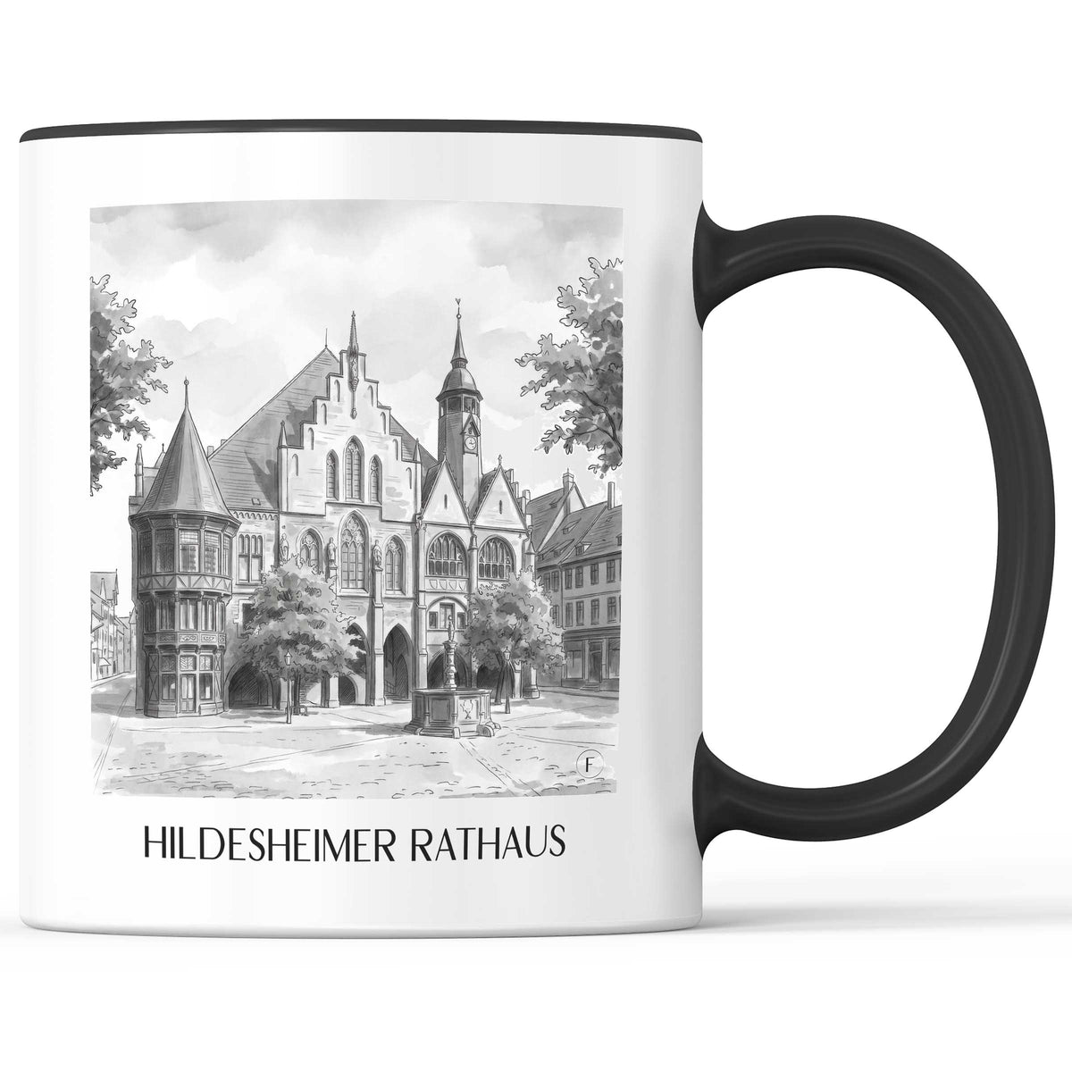 rathaus--hildesheim-deutschland-kaffeebecher-aquarell-schwarz-weiss