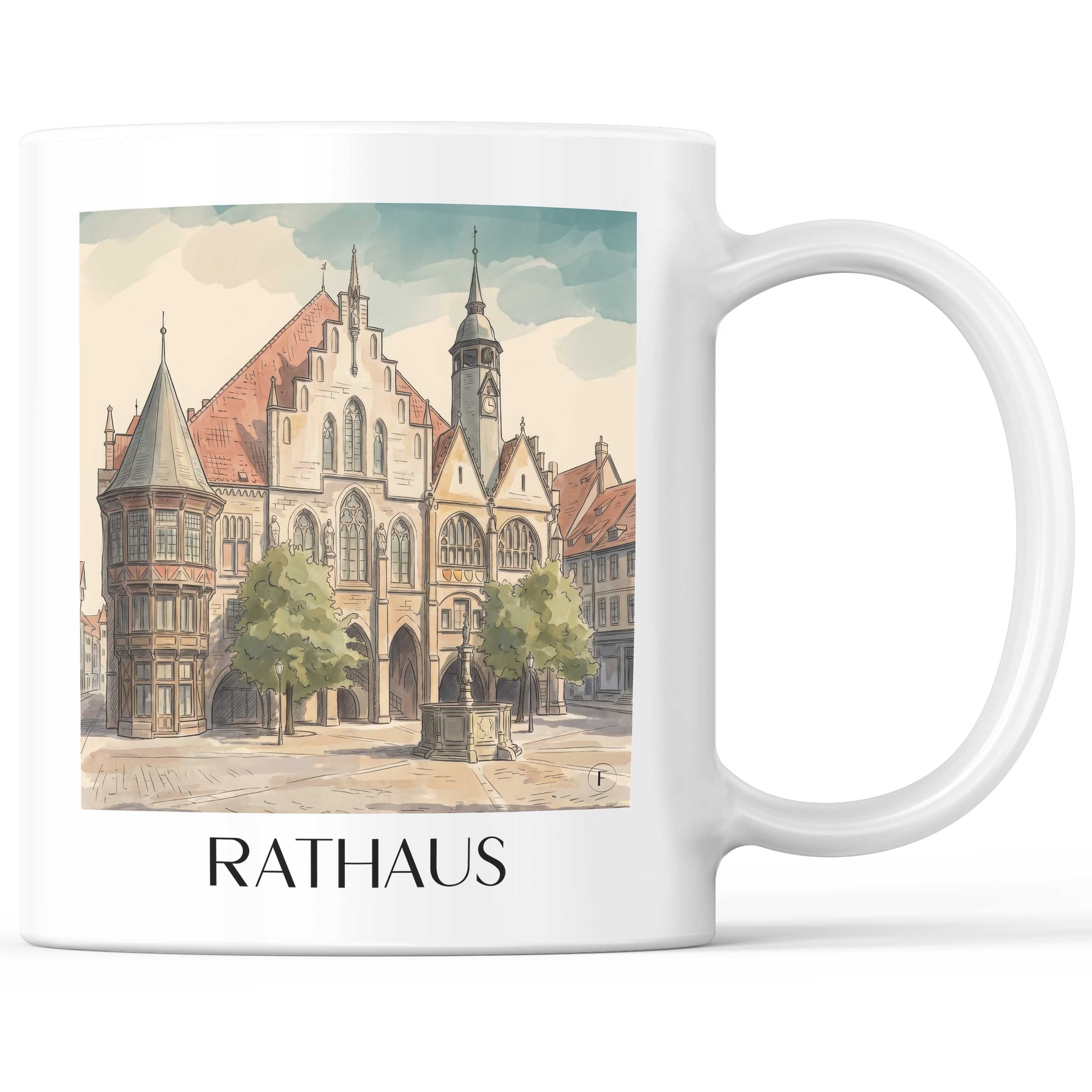 Rathaus Kaffeebecher - Hildesheim - Deutschland Becher - Kaffeetasse im Aquarell Stil - favplace