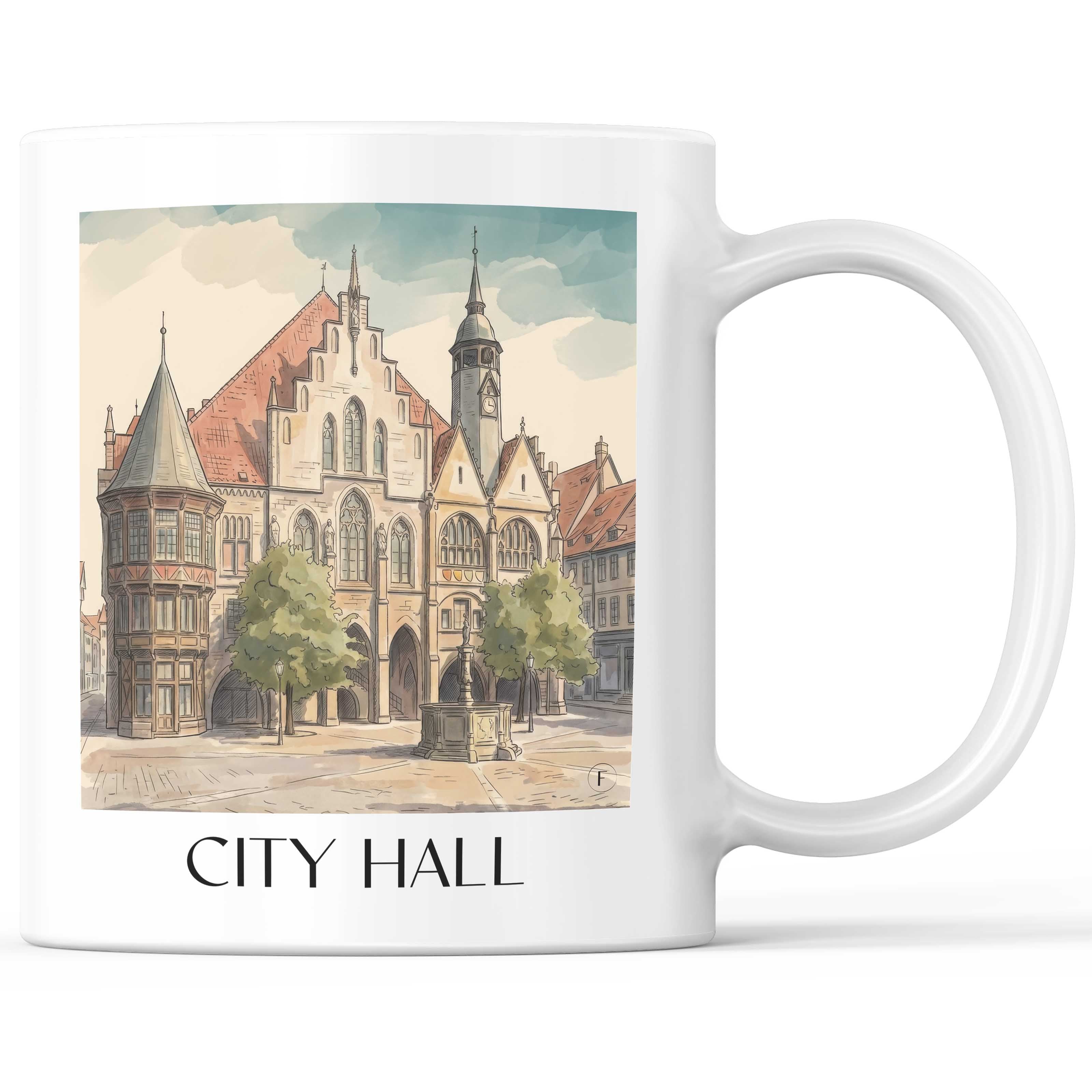Rathaus Kaffeebecher - Hildesheim - Deutschland Becher - Kaffeetasse im Aquarell Stil - favplace
