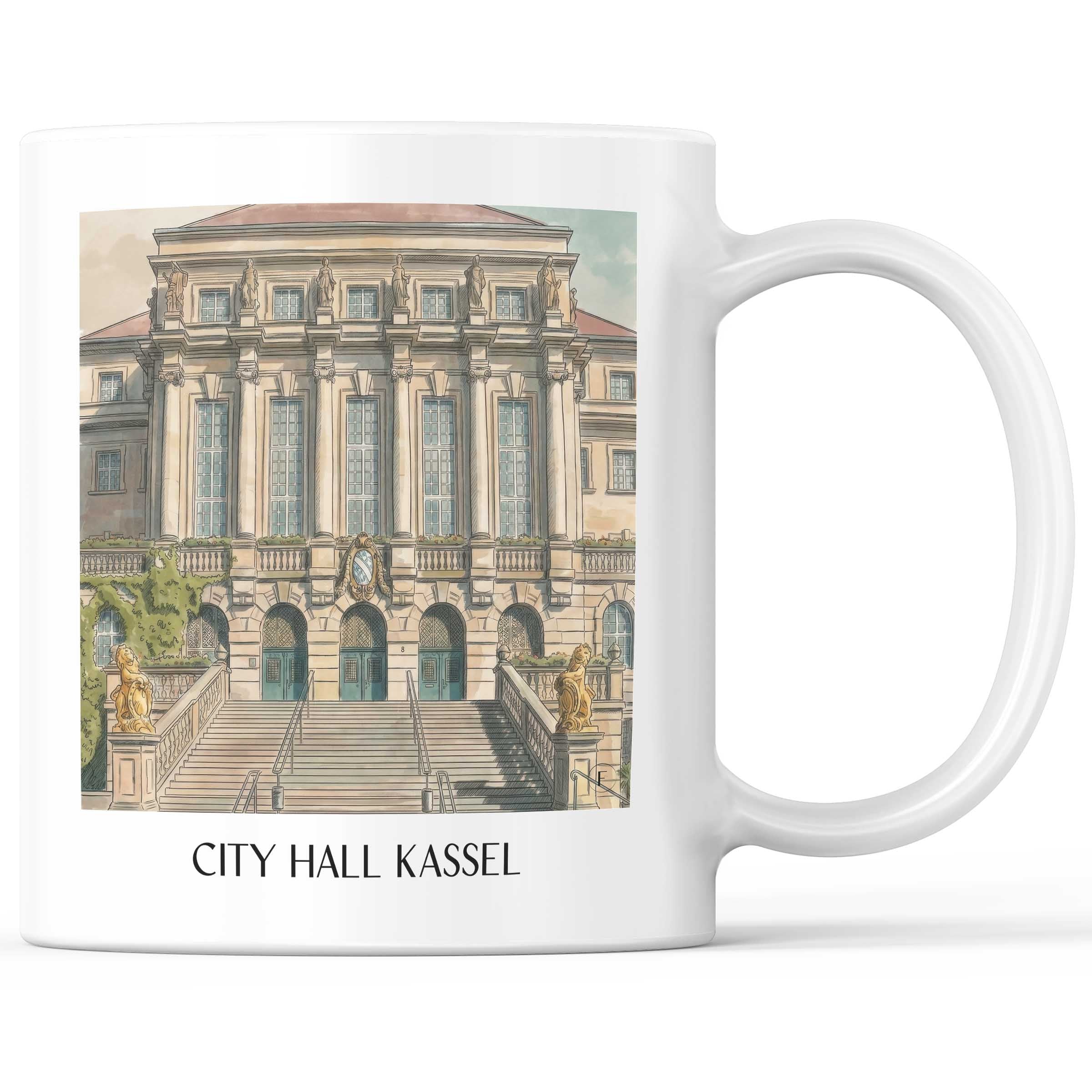Rathaus Kaffeebecher - Kassel - Deutschland Becher - Kaffeetasse im Aquarell Stil - favplace