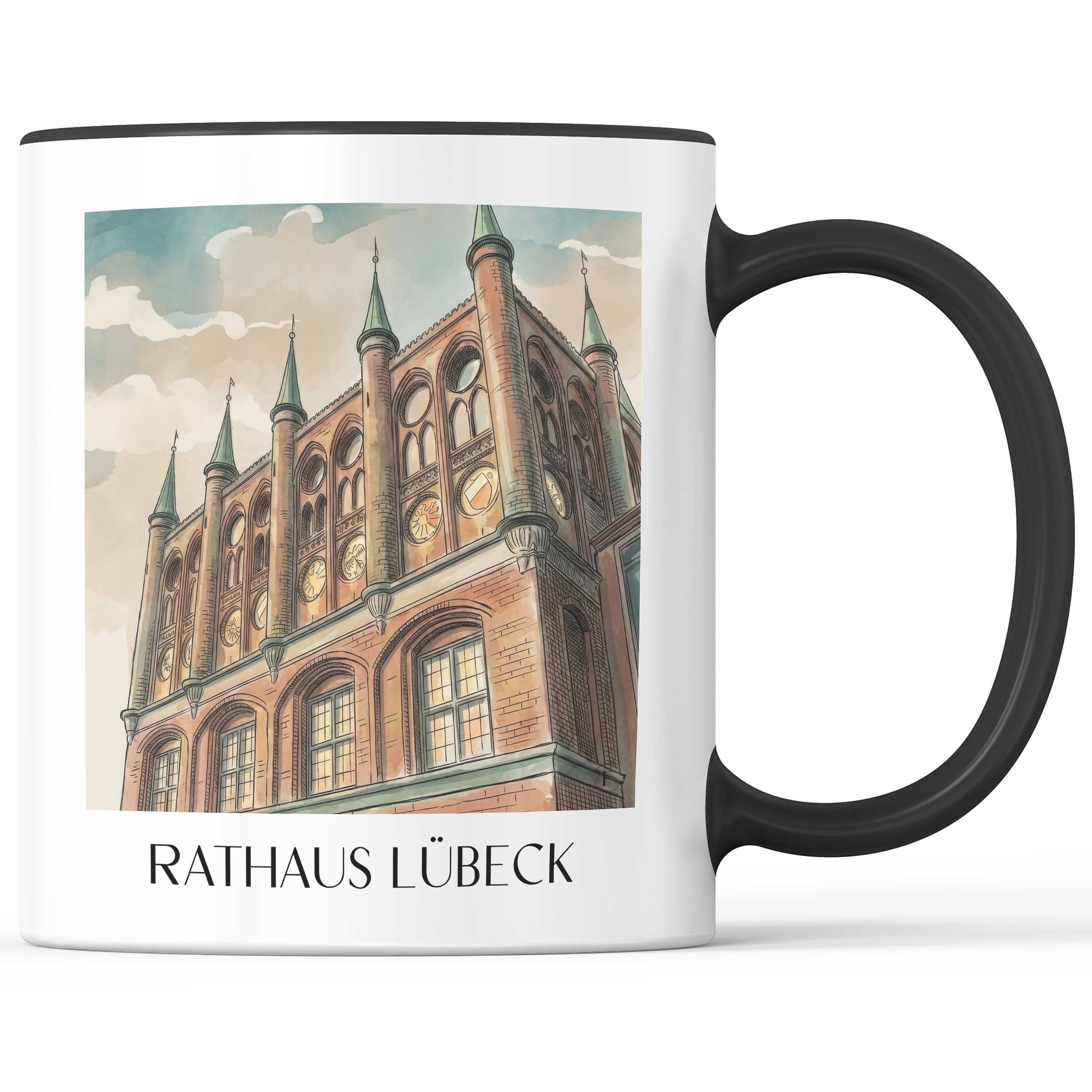 rathaus-lübeck-deutschland-kaffeebecher-aquarell