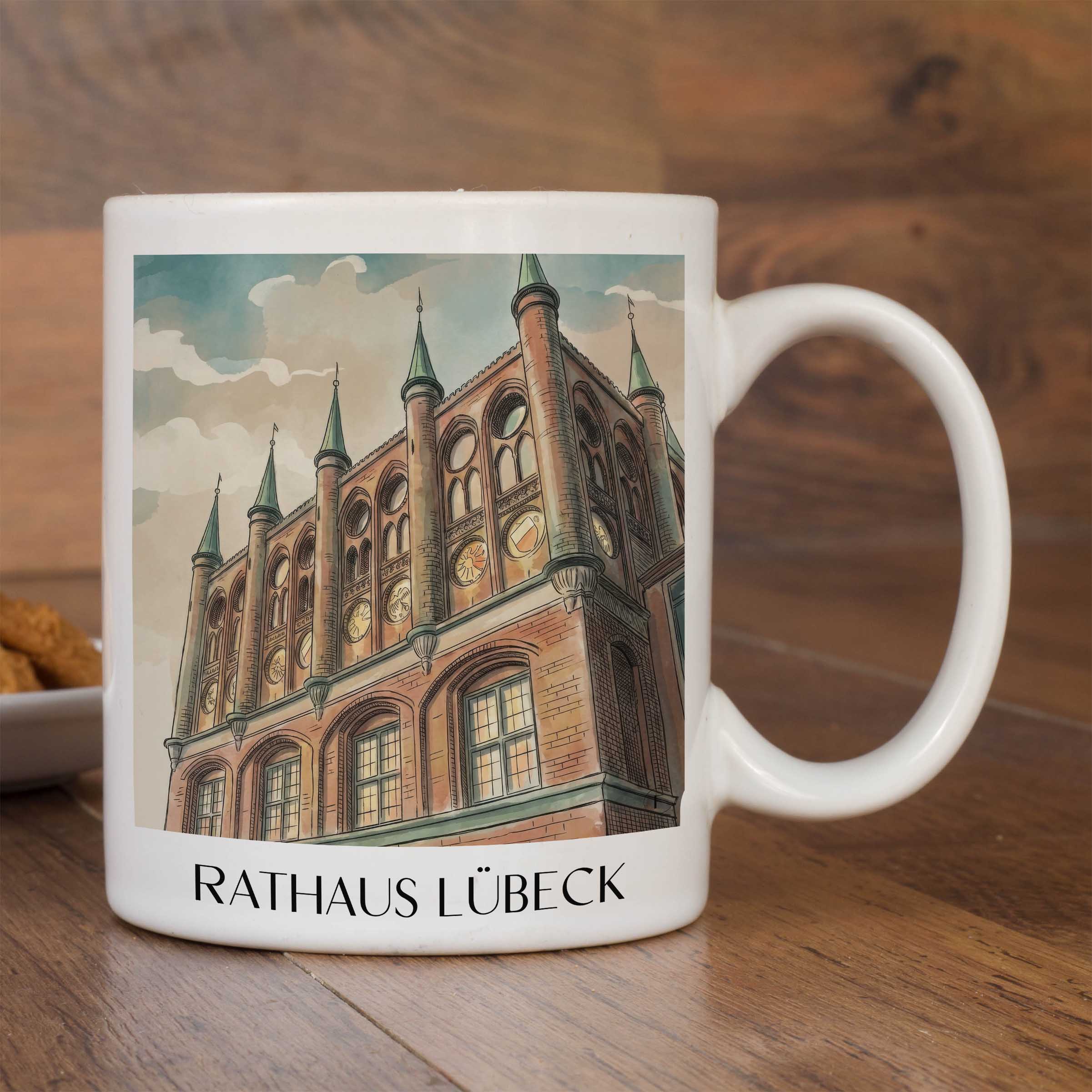 rathaus-lübeck-deutschland-kaffeebecher-aquarell