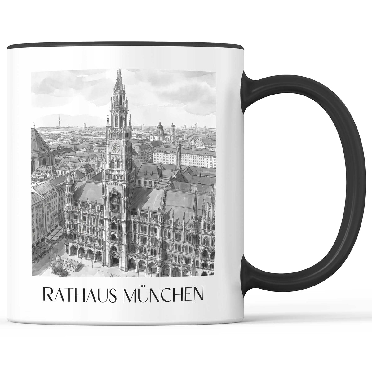rathaus-münchen-deutschland-kaffeebecher-aquarell-schwarz-weiss