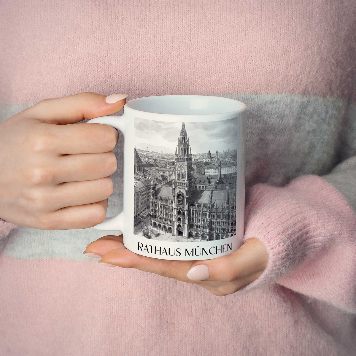 rathaus-münchen-deutschland-kaffeebecher-aquarell-schwarz-weiss