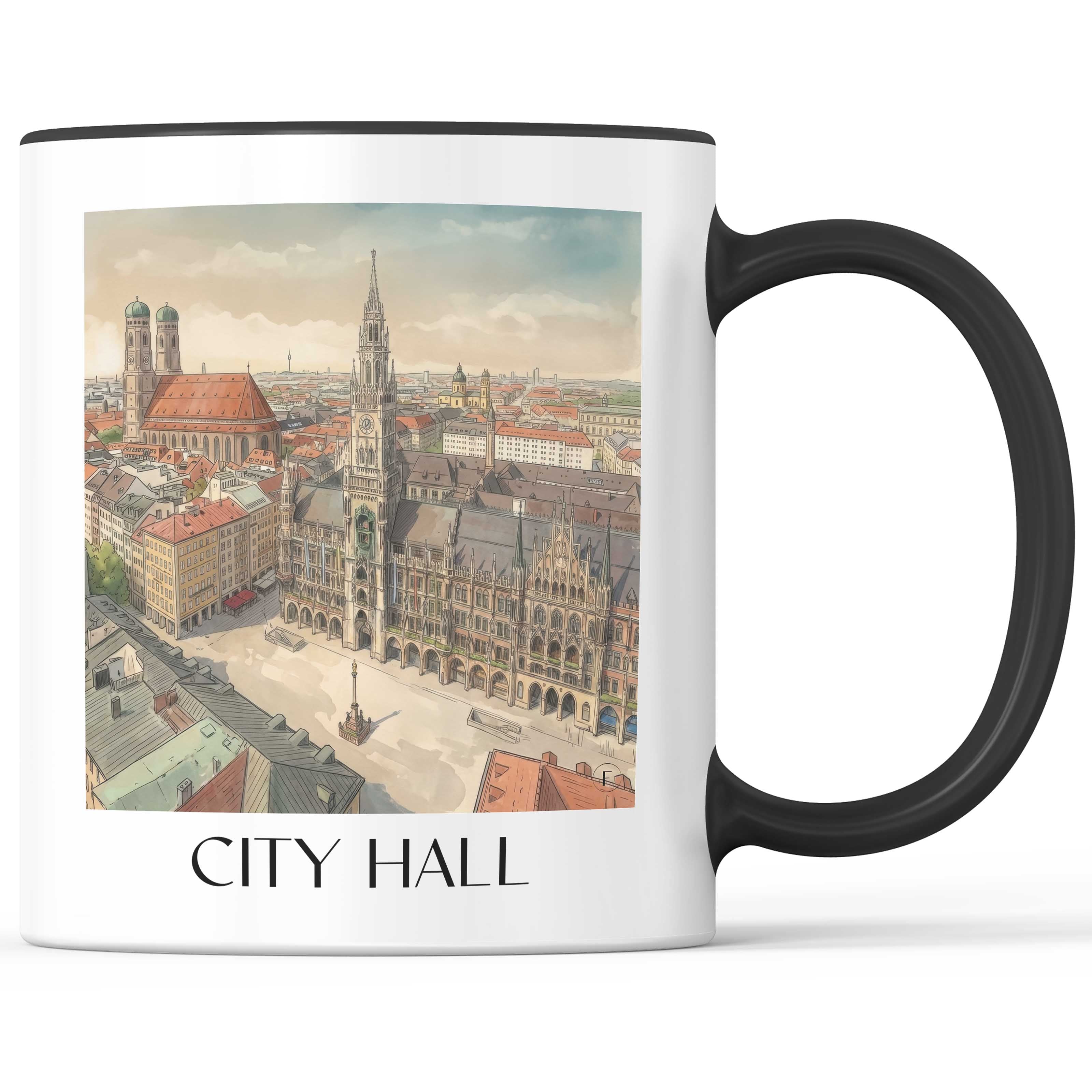 Rathaus Kaffeebecher - München - Deutschland Becher - Kaffeetasse im Aquarell Stil - favplace
