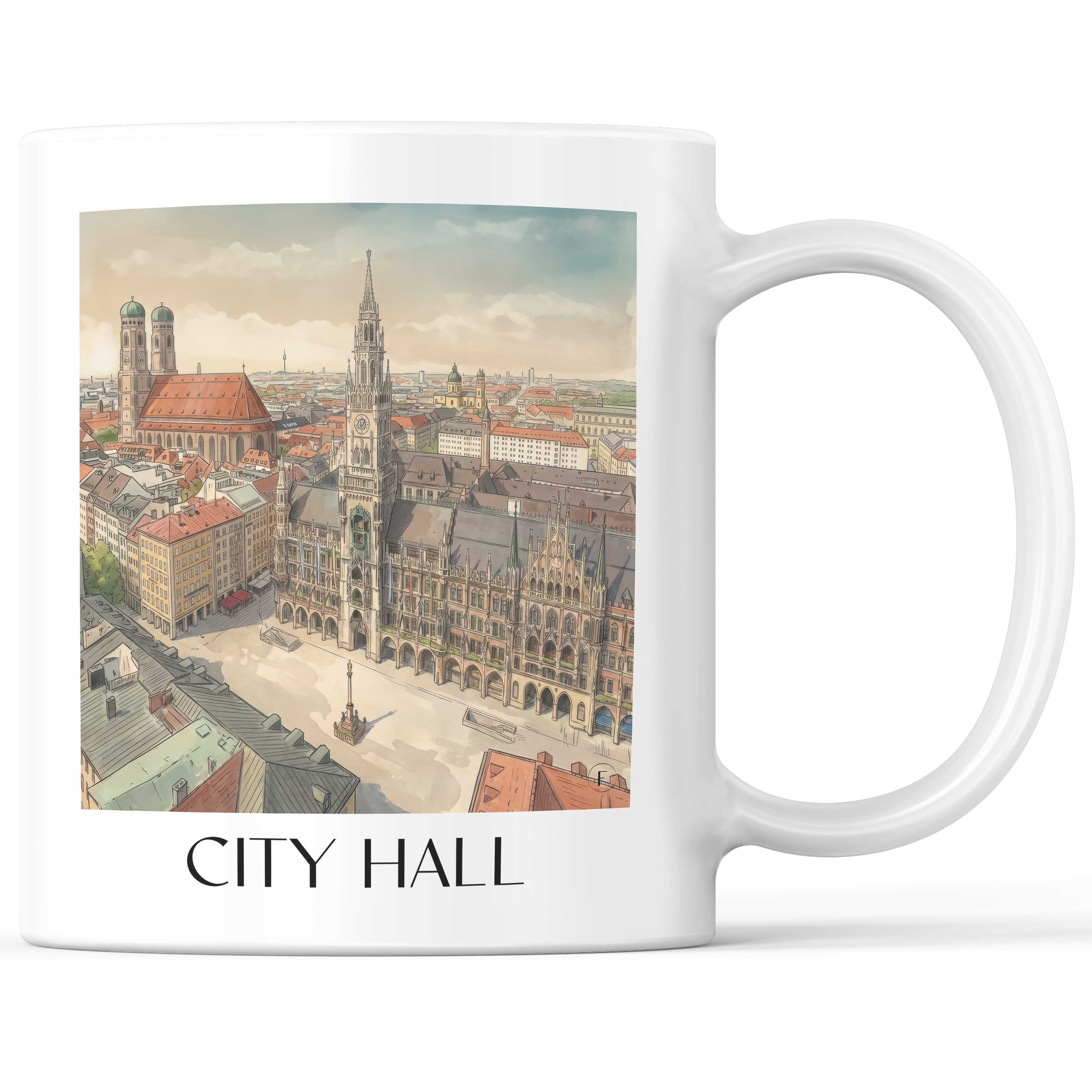 Rathaus Kaffeebecher - München - Deutschland Becher - Kaffeetasse im Aquarell Stil - favplace