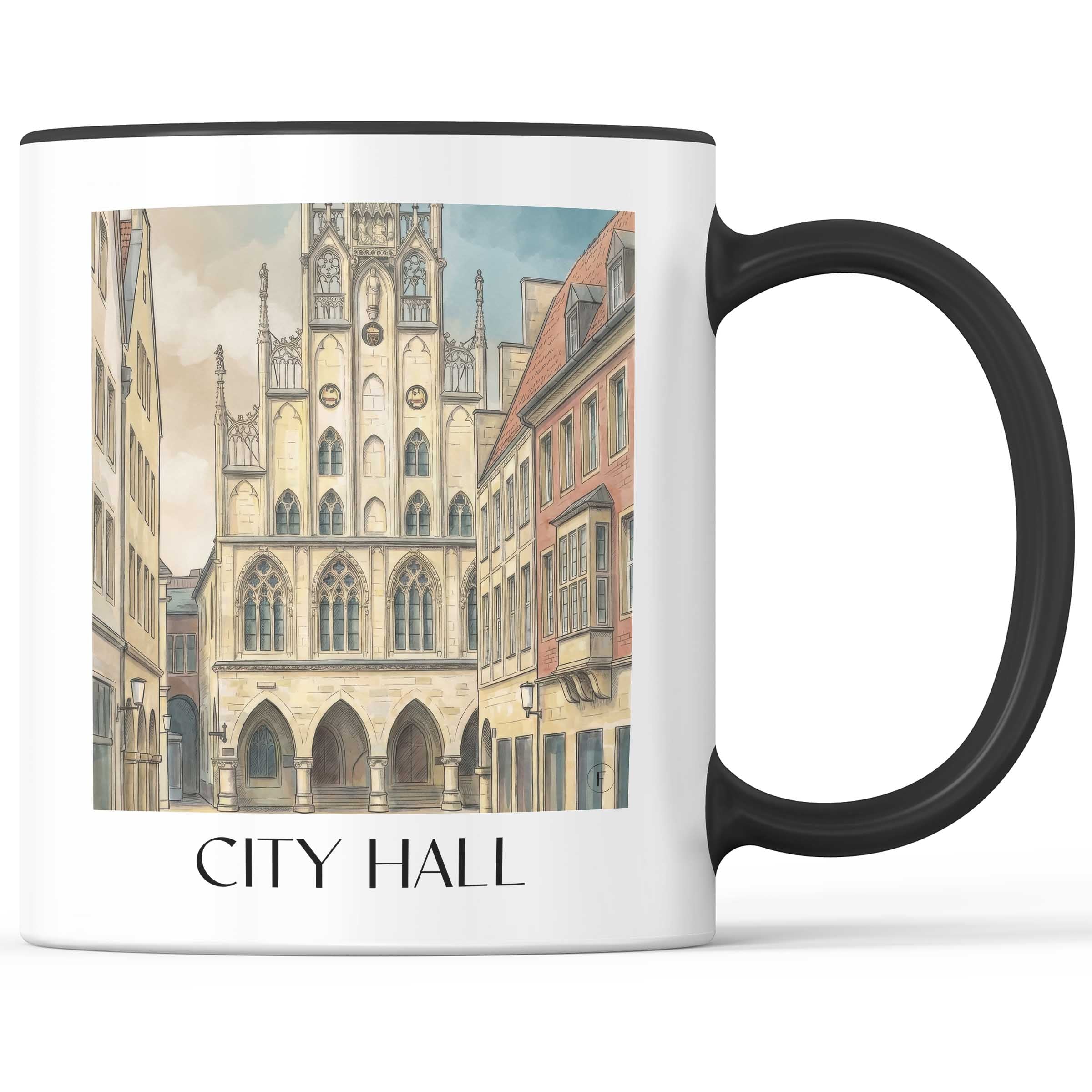 Rathaus Kaffeebecher - Münster - Deutschland Becher - Kaffeetasse im Aquarell Stil - favplace