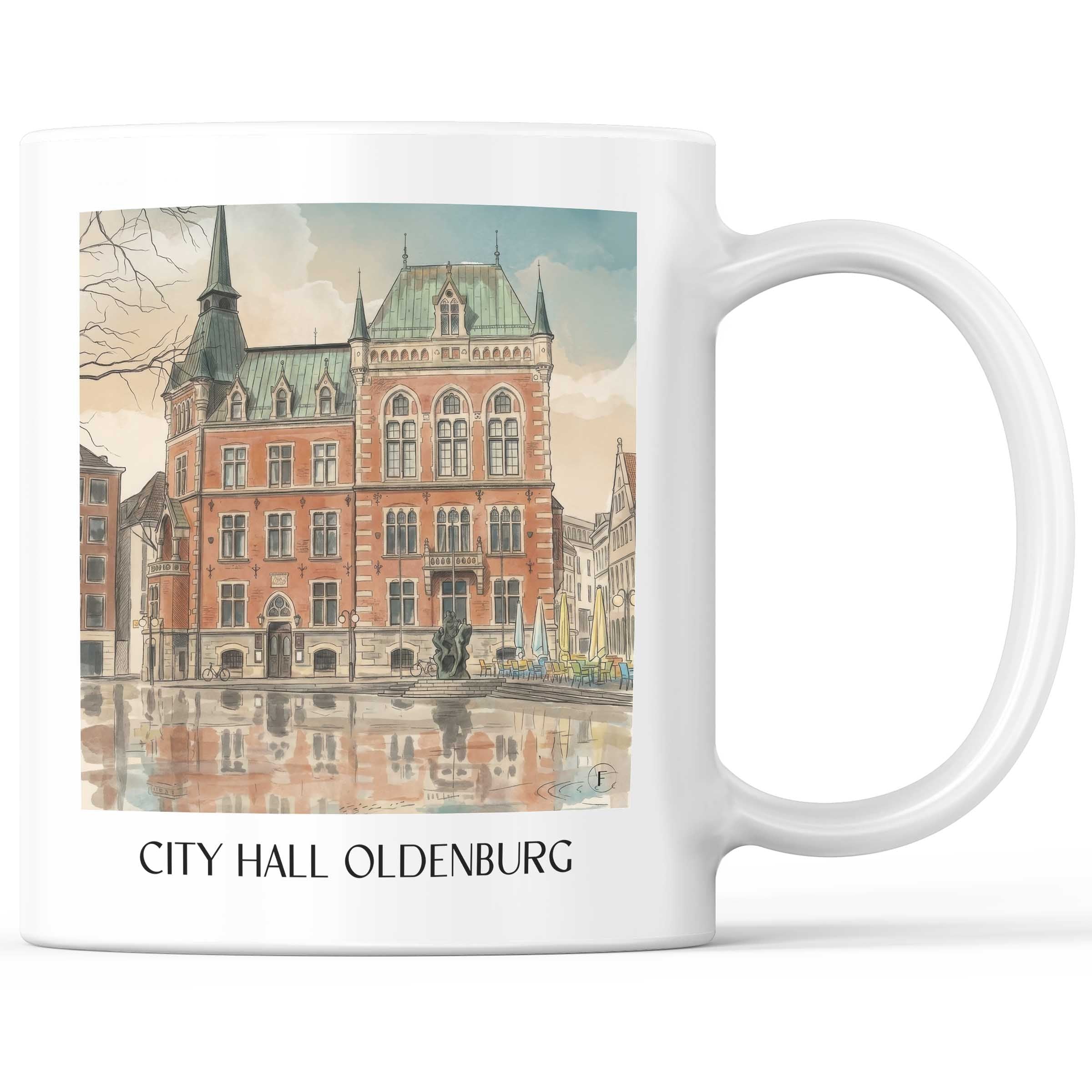 Rathaus Kaffeebecher - Oldenburg - Deutschland Becher - Kaffeetasse im Aquarell Stil - favplace