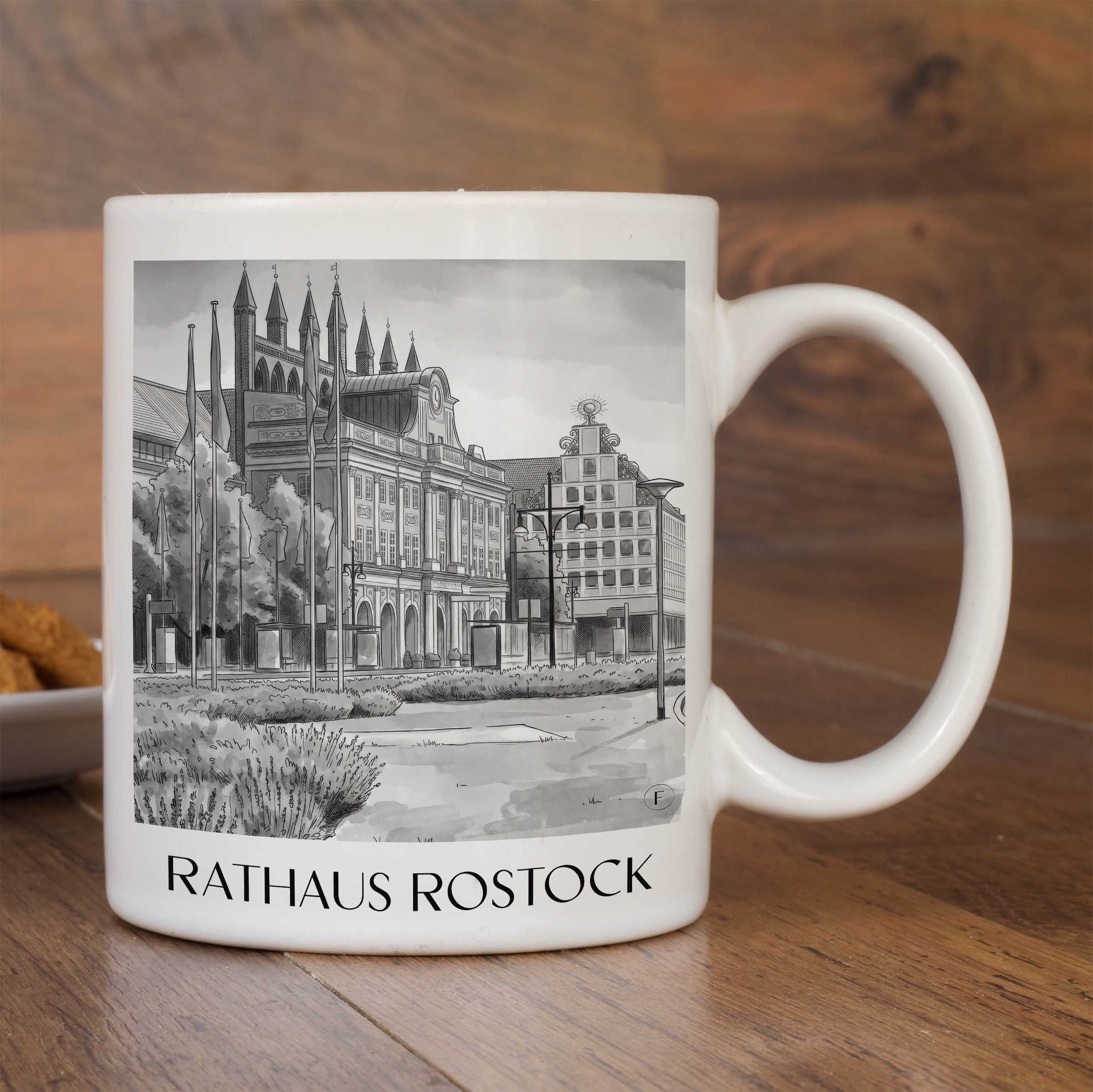 rathaus-rostock-deutschland-kaffeebecher-aquarell-schwarz-weiss
