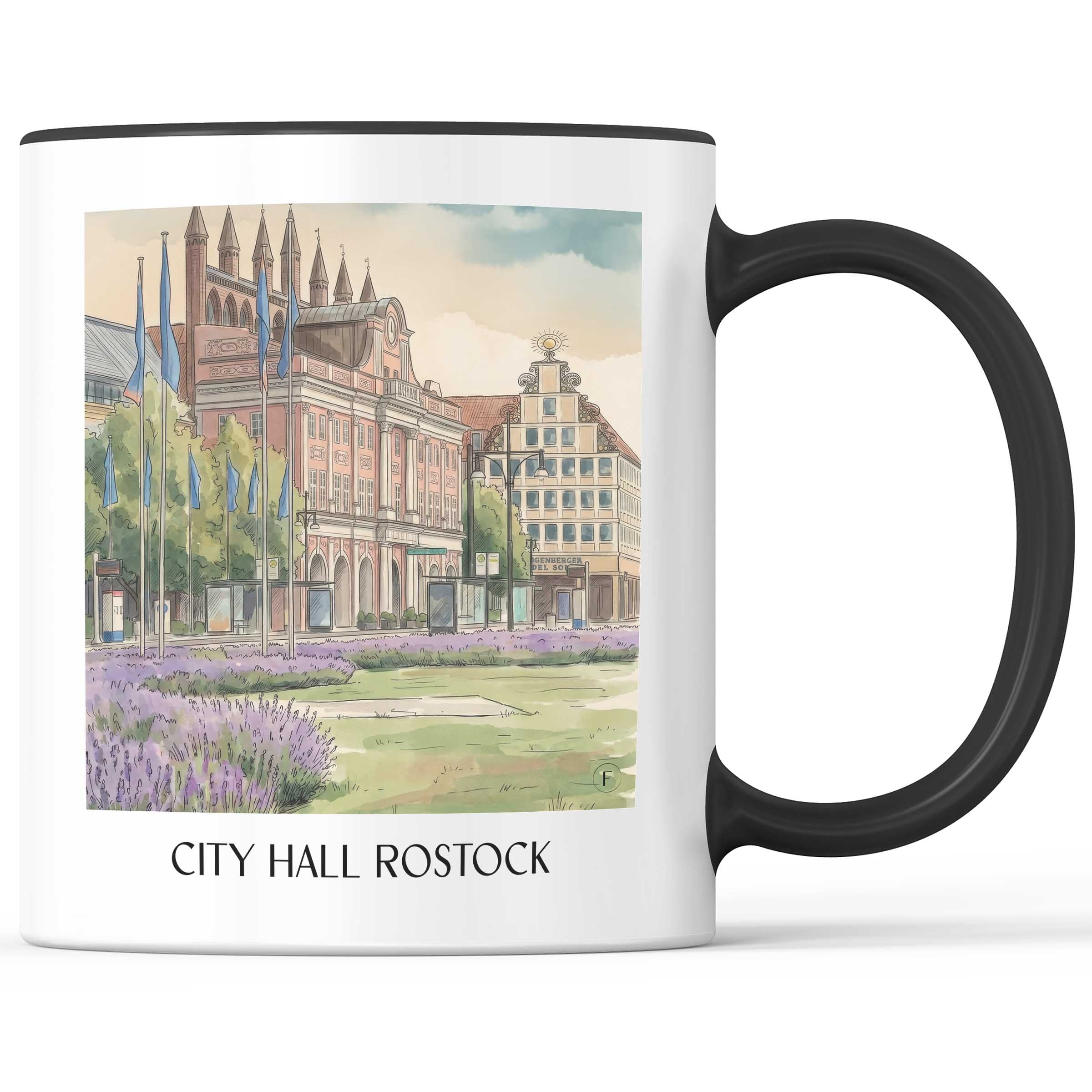 Rathaus Kaffeebecher - Rostock - Deutschland Becher - Kaffeetasse im Aquarell Stil - favplace