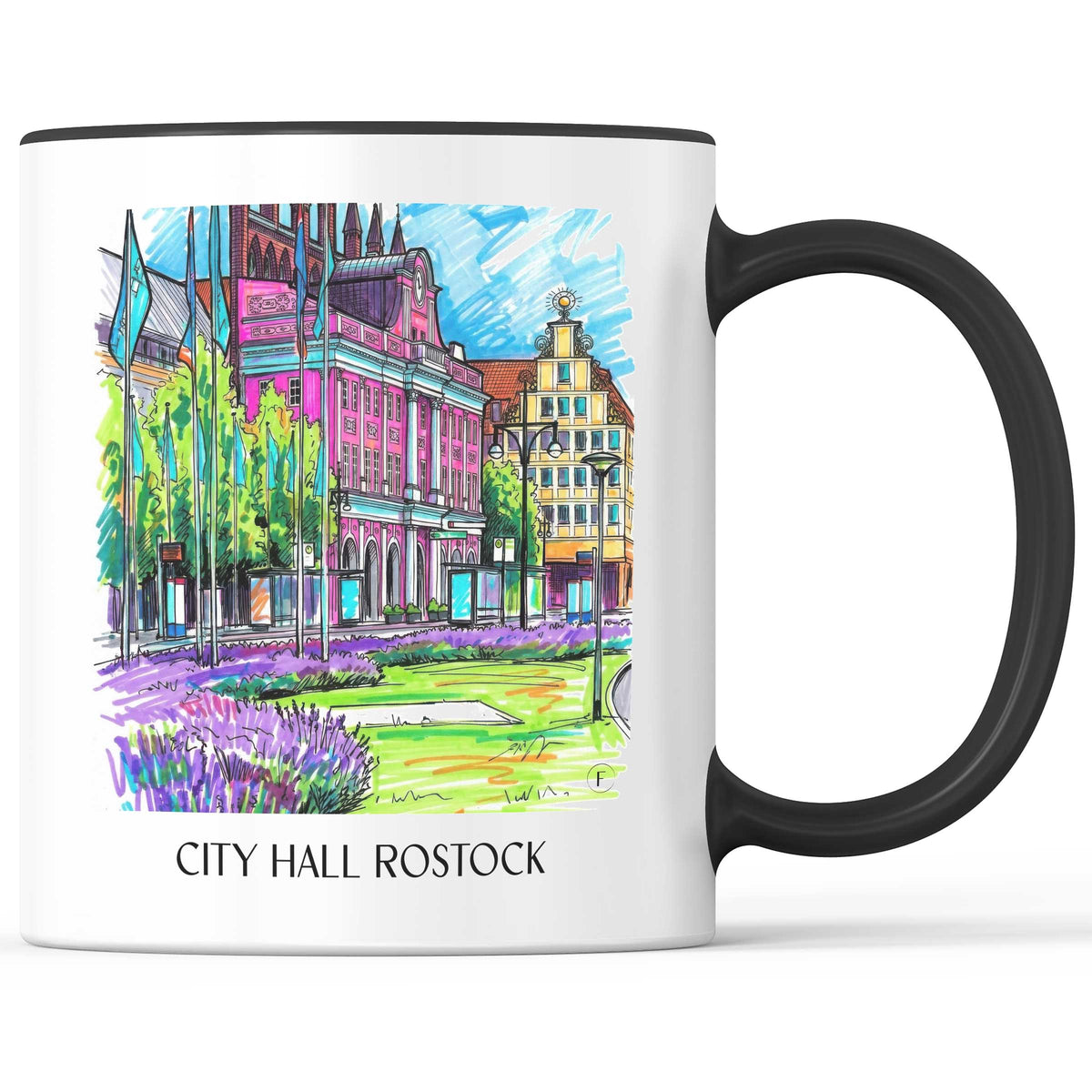 Rathaus Kaffeebecher - Rostock - Deutschland Becher - Kaffeetasse im Tag Graffiti Stil - favplace
