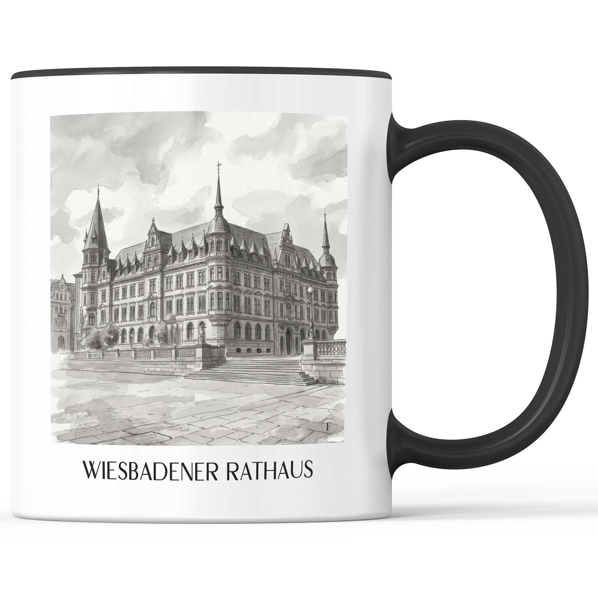 rathaus-wiesbaden-deutschland-kaffeebecher-aquarell-schwarz-weiss