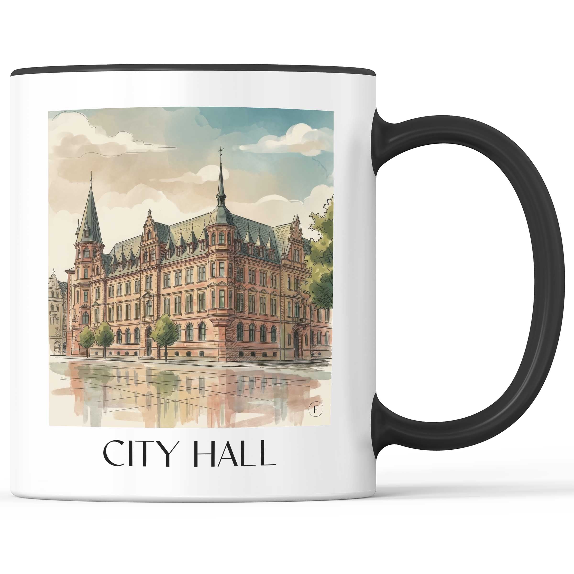 Rathaus Kaffeebecher - Wiesbaden - Deutschland Becher - Kaffeetasse im Aquarell Stil - favplace