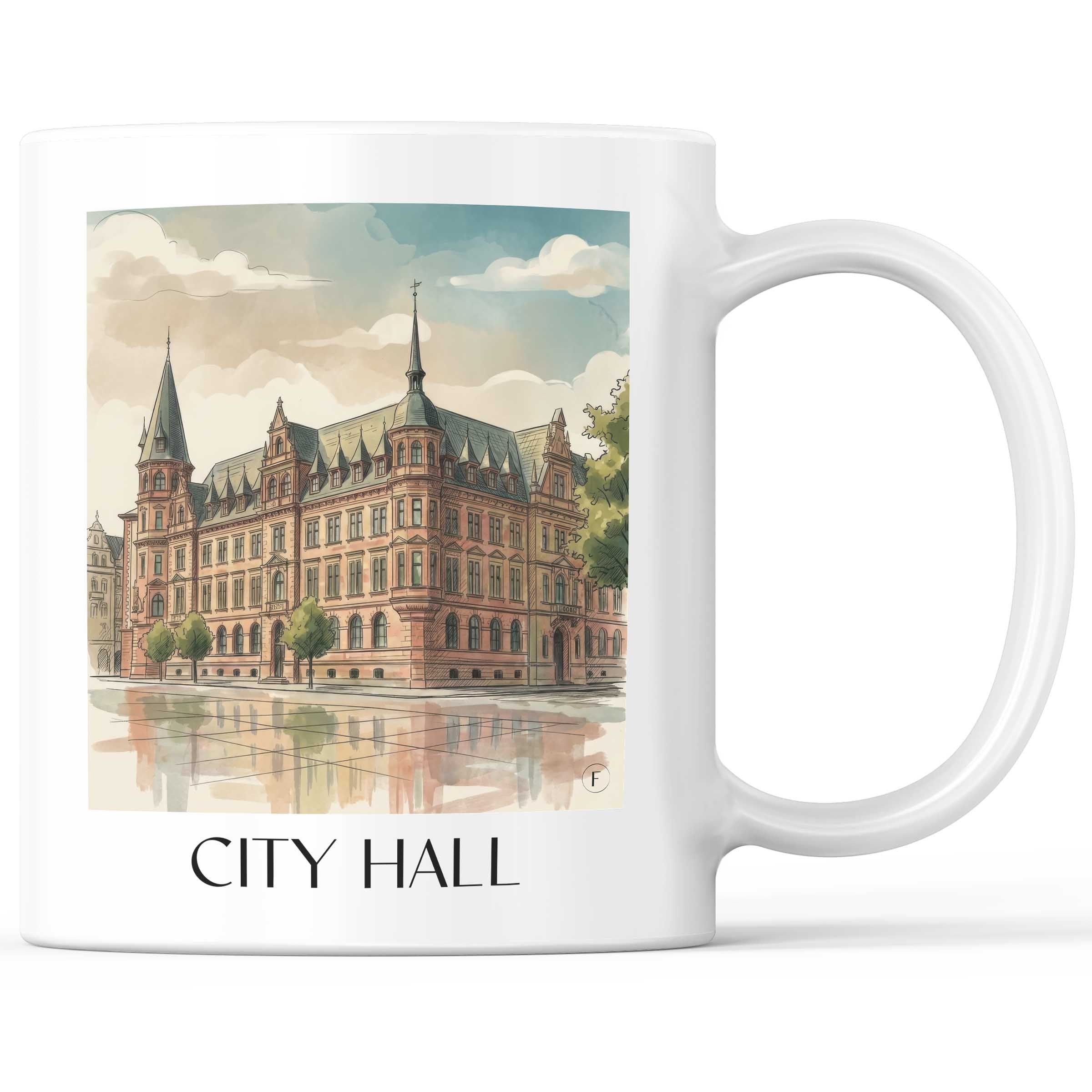 Rathaus Kaffeebecher - Wiesbaden - Deutschland Becher - Kaffeetasse im Aquarell Stil - favplace