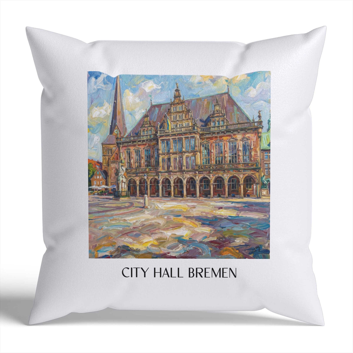 Rathaus Kissenhülle - Zierkissen Bezug - Bremen - Deutschland Kissen bzw. Kissenbezug im Ölgemälde Stil - favplace