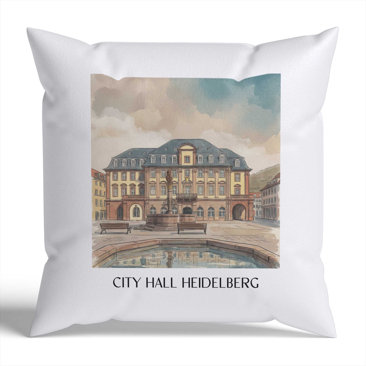 Rathaus Kissenhülle - Zierkissen Bezug - Heidelberg - Deutschland Kissen bzw. Kissenbezug im Aquarell Stil - favplace